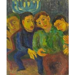 Expressionist Figures with Menorah, Oil on Canvas, 1956 8