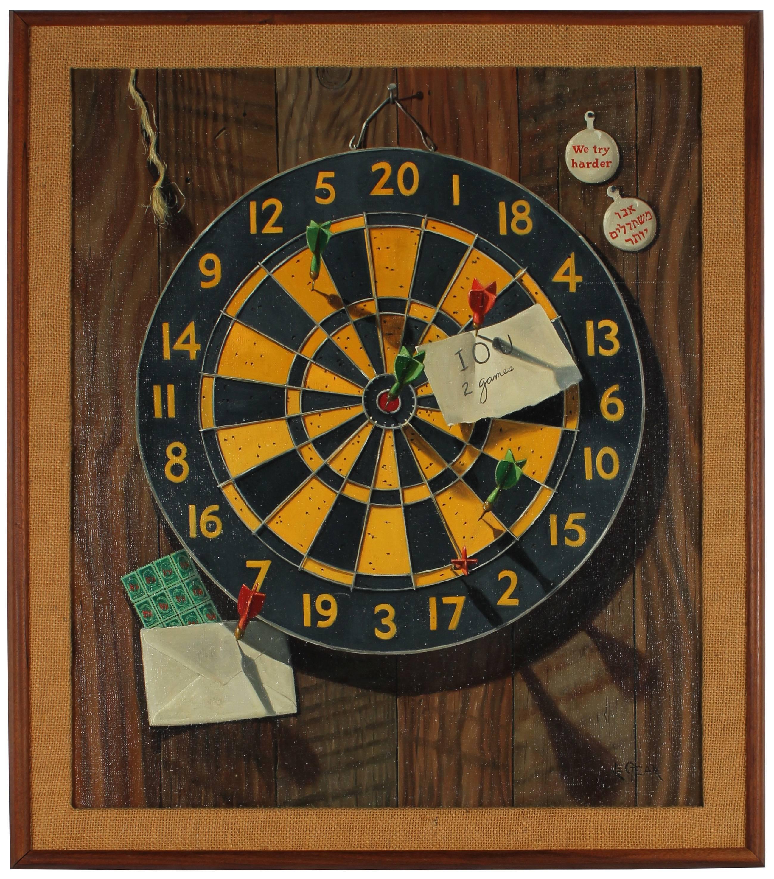Dan LeGear Still-Life Painting - "Coin of the Realm" Realist Dart Board, 1955