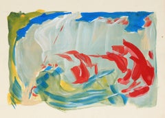 "Ocean" Acrylic Abstract in Bright Primary Colors, Late 20th Century