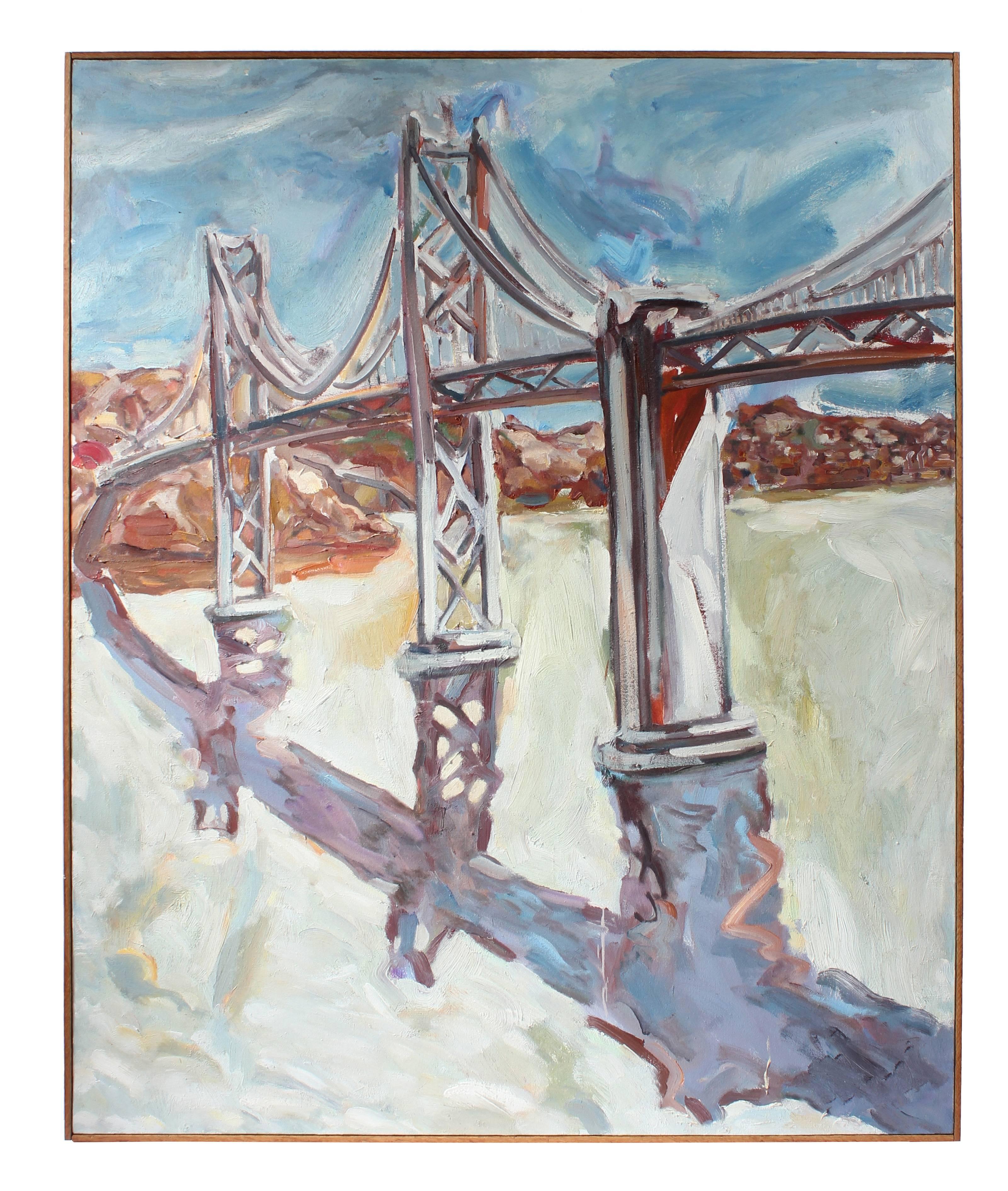 Jack Freeman Landscape Painting - "Mid Span to the Main Land" Large Oil