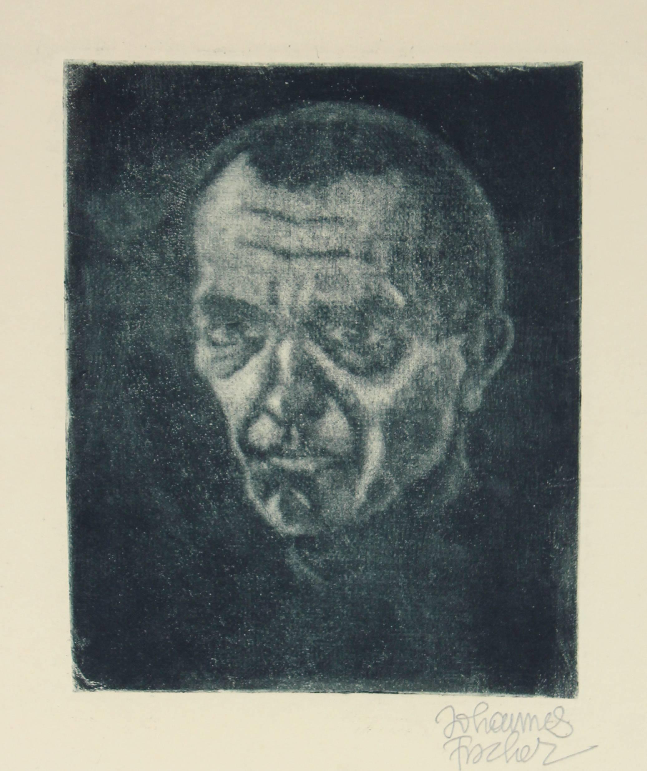 Johannes Fischer Portrait Print - Secessionist Self-Portrait, Etching on Paper, Circa 1920