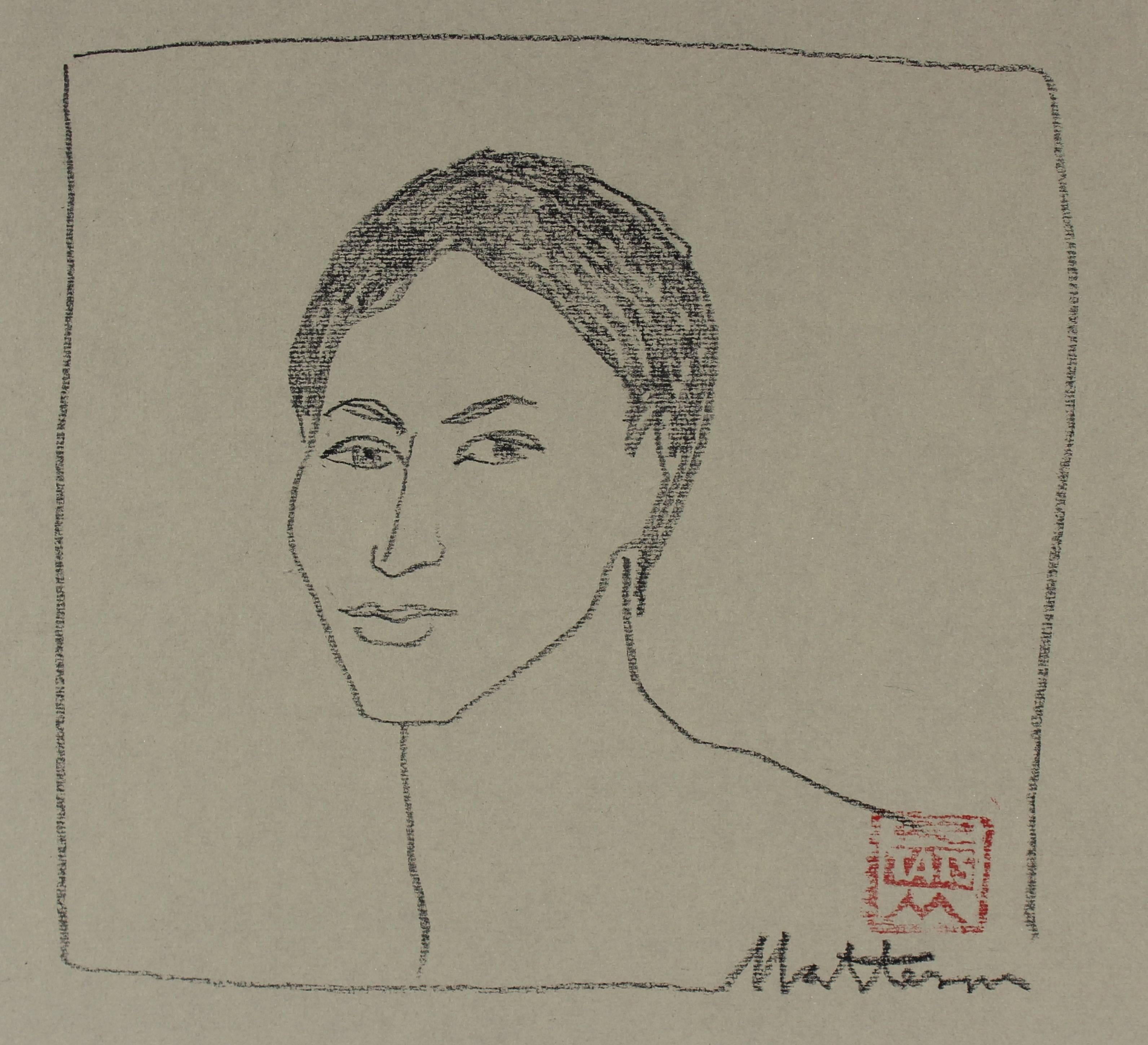 Minimalist Portrait in Charcoal, 20th Century - Art by Rip Matteson