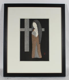 "Little Madonna" Japanese Woodcut, Mid-Century