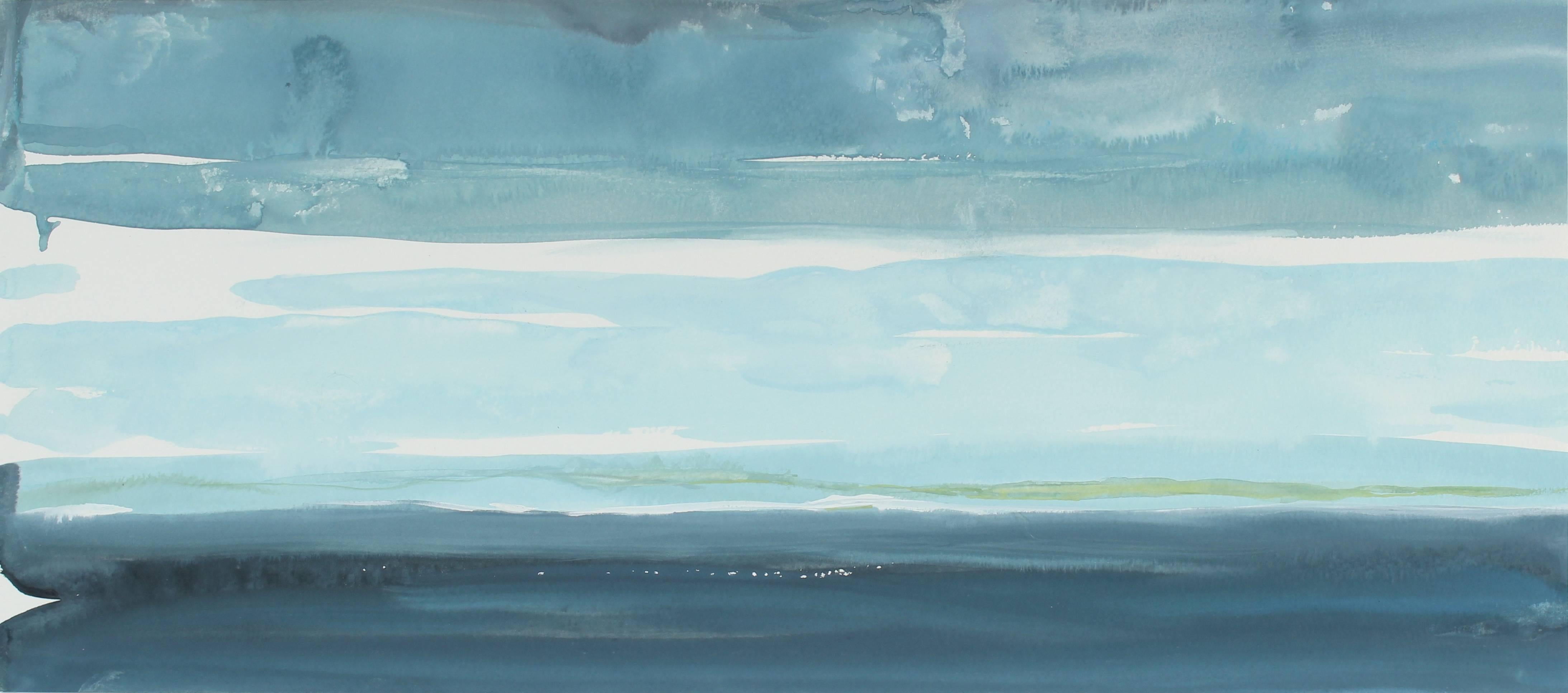 Rob Delamater Landscape Art - "Fog Banks at Sea Ranch" Gouache Landscape, 2016
