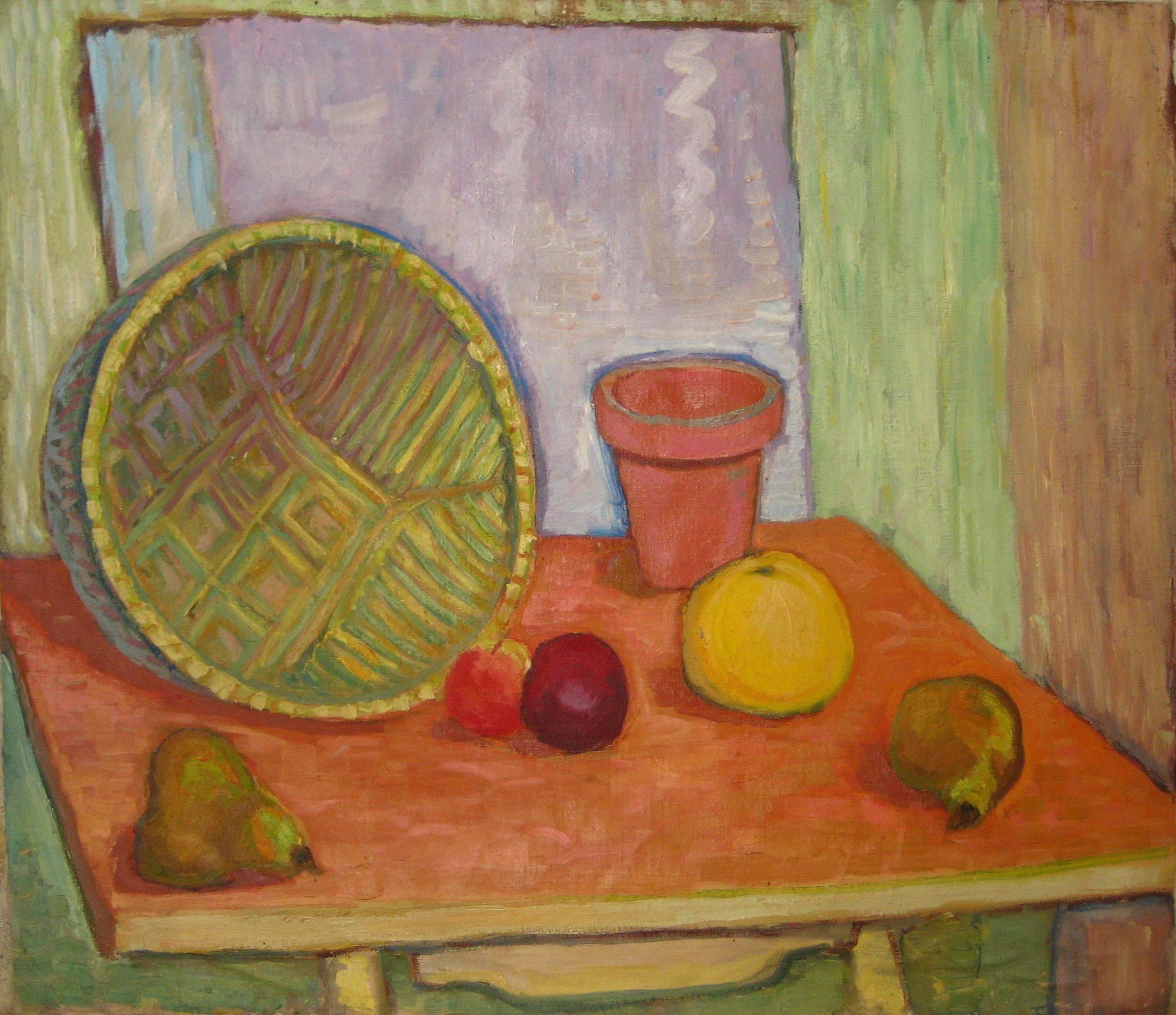 Richard Van Wingerden Still-Life Painting - Bright Still Life with Fruit and Pottery
