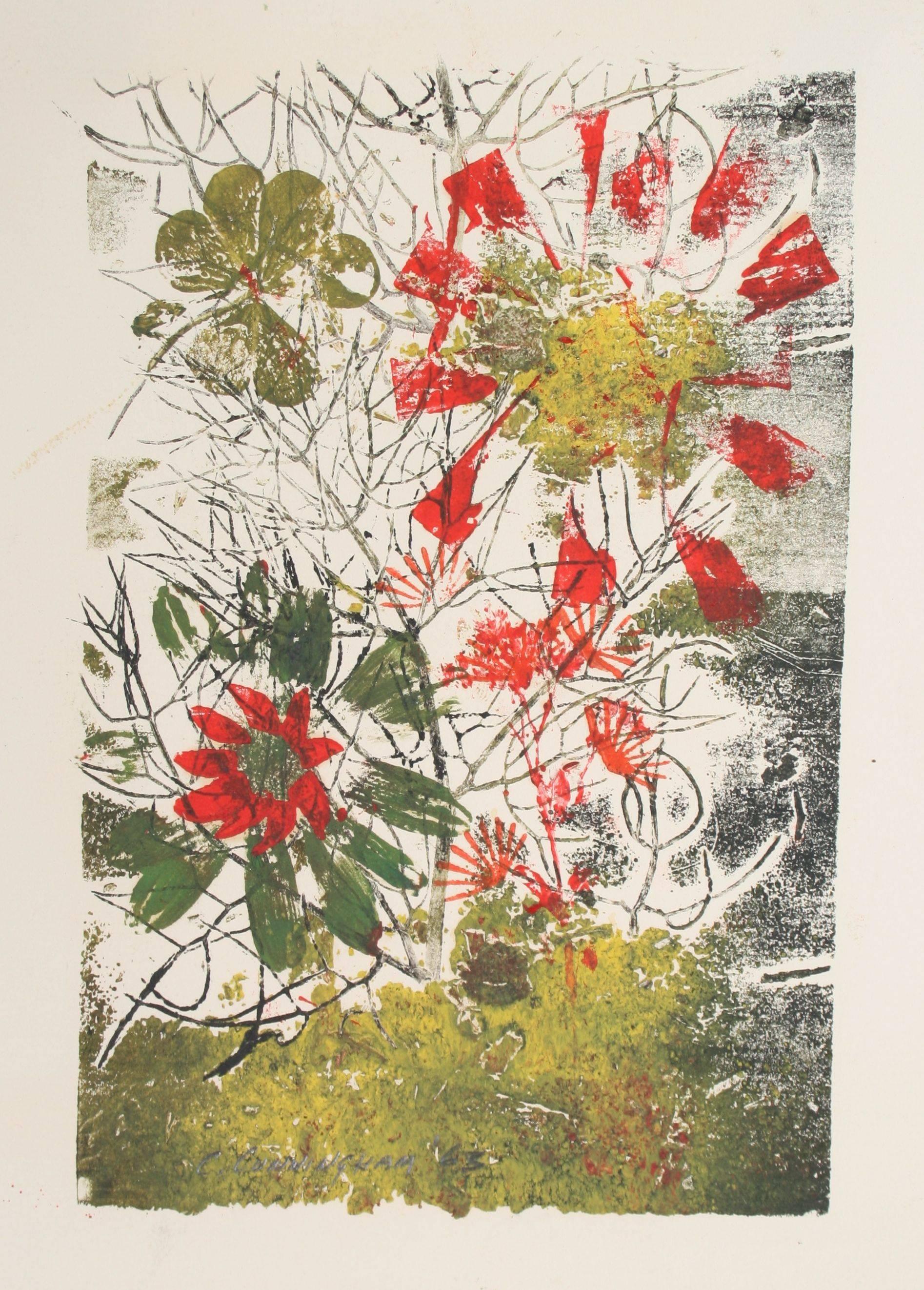 Carol Cunningham Landscape Print - Abstracted Floral Monotype, 1963