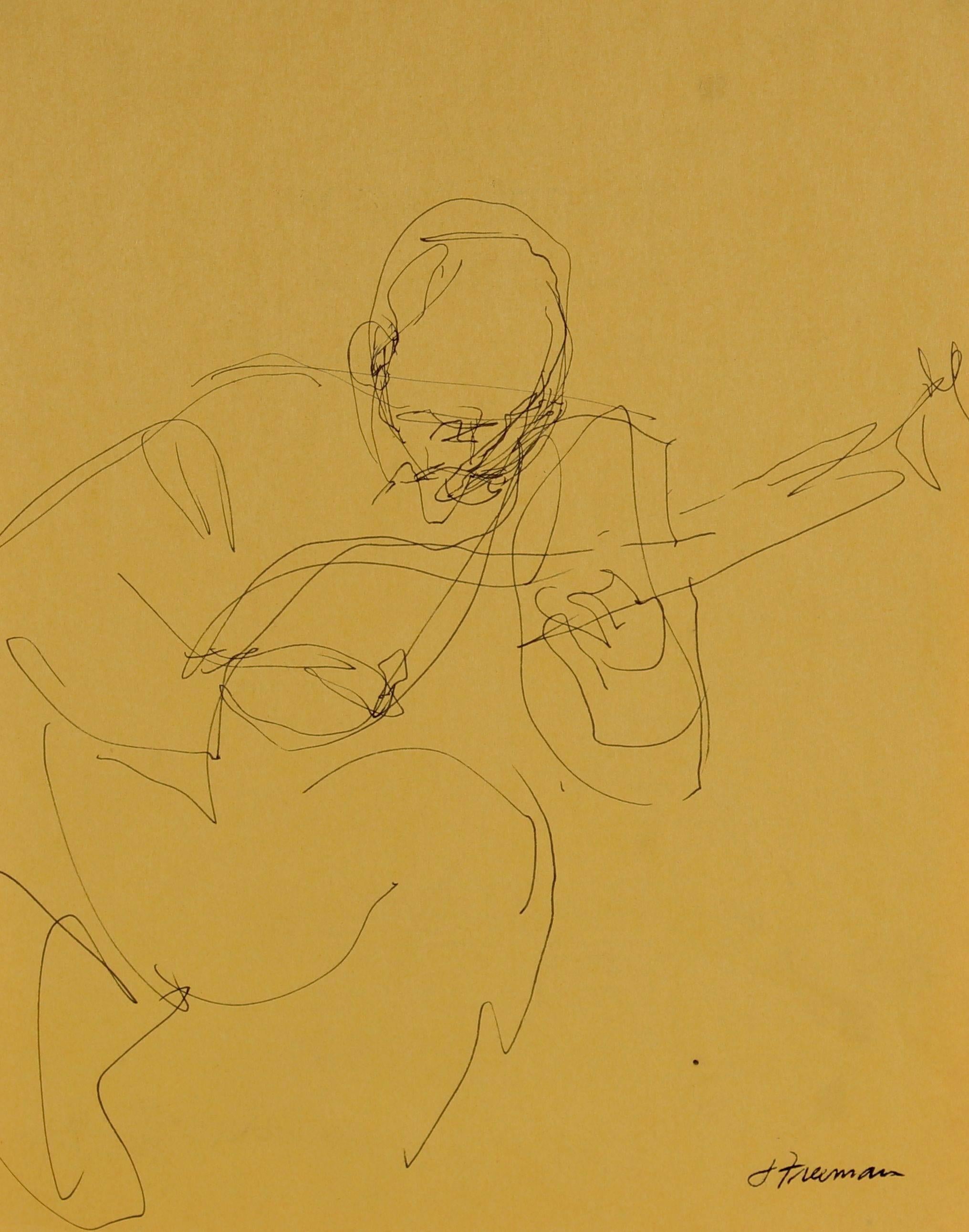 Jack Freeman Figurative Art - Guitar Player Sketch in Yellow