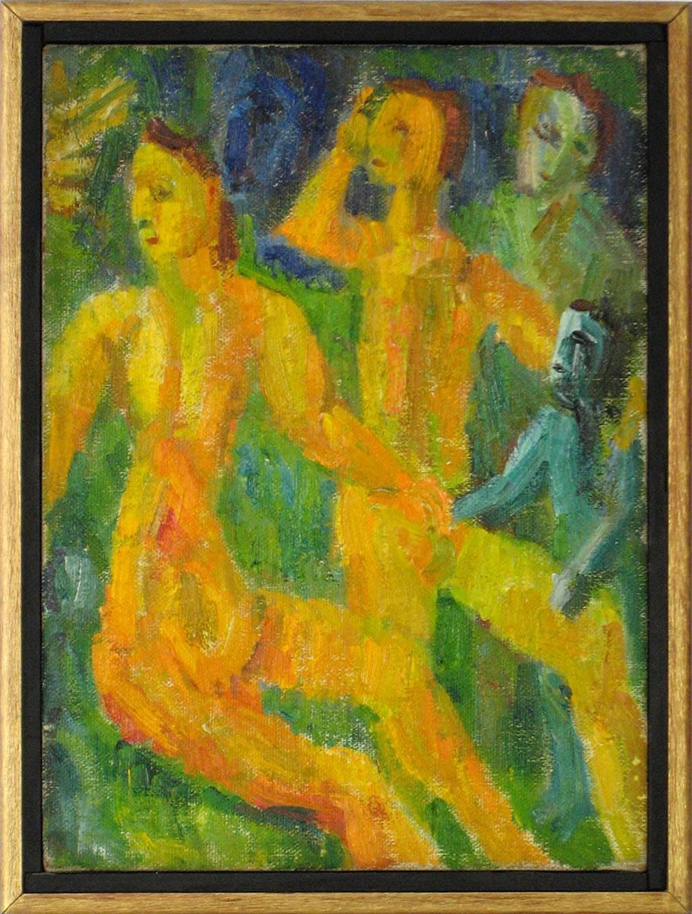 Jennings Tofel Figurative Painting - Petite Expressionist Figures in Oil, 1942