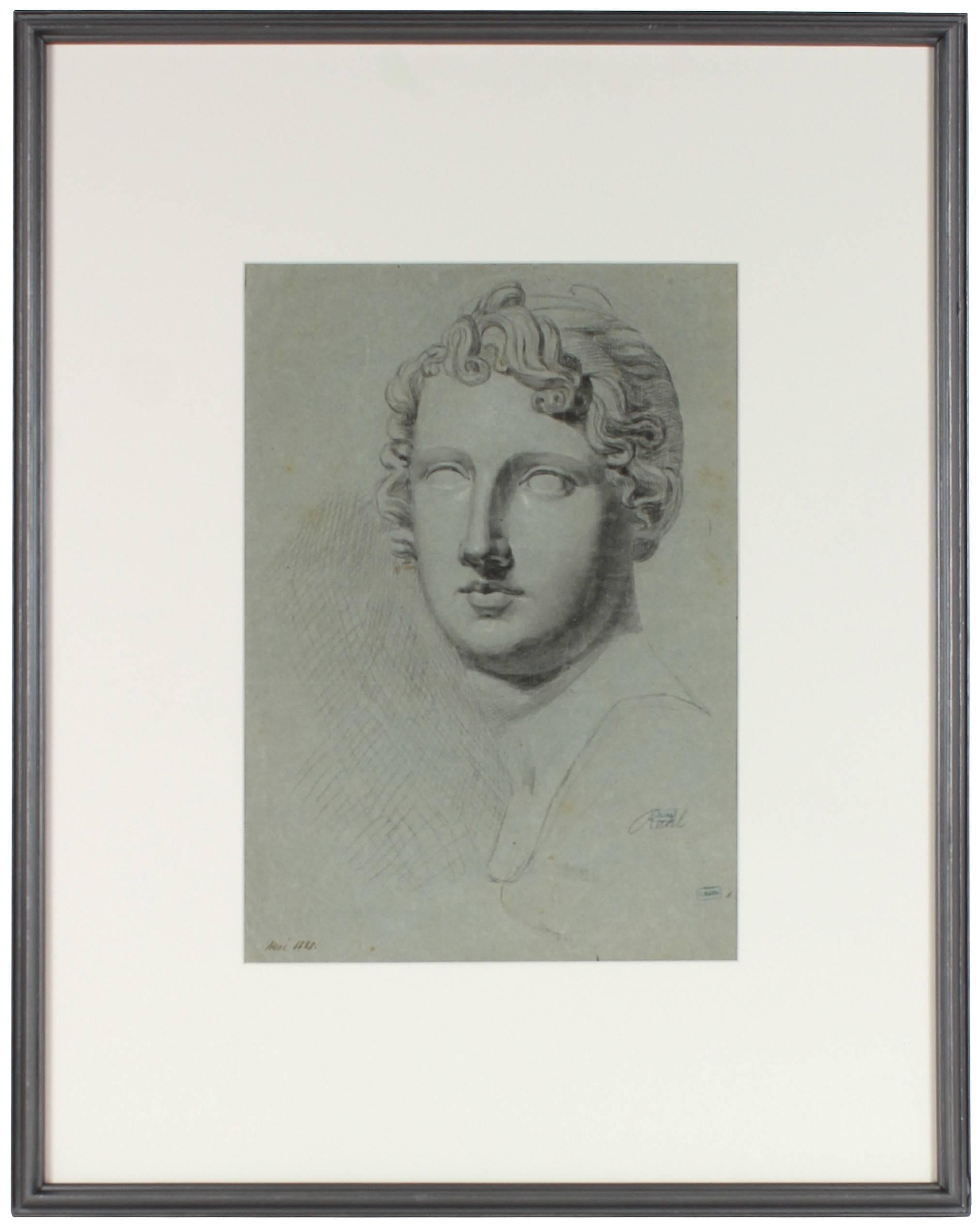 Study of a Roman Statue, Charcoal Drawing, 1828 - Art by Carl Rahl