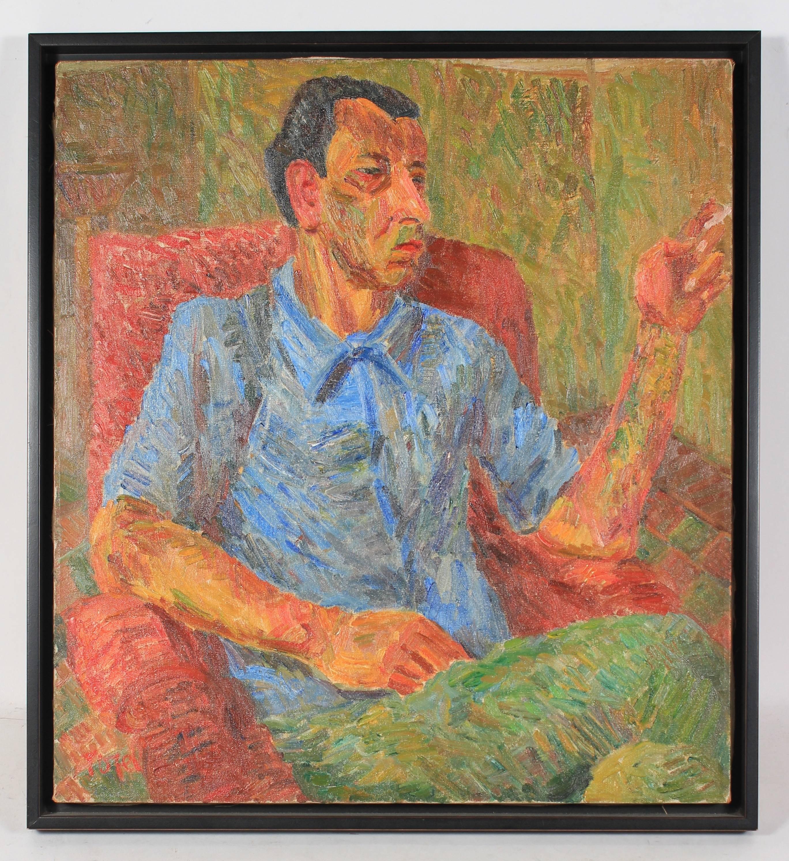 Jennings Tofel Portrait Painting - "Portrait of Nachman" Expressionist Oil