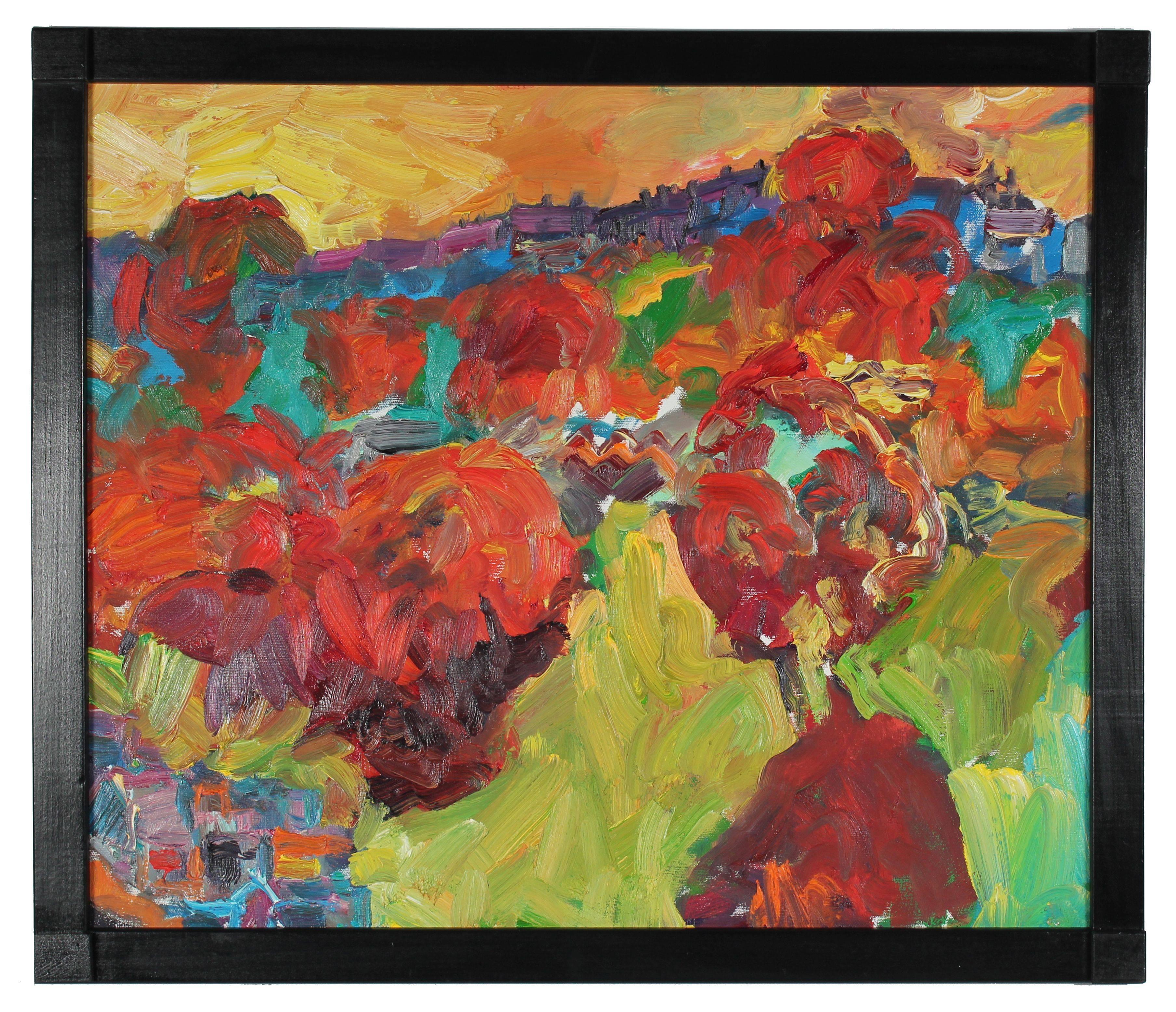 Jack Freeman Landscape Painting - "Red Trees" San Francisco Fauvist Landscape Oil, 2011
