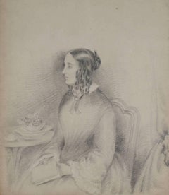 Delicate Female Portrait in Graphite, 1800s