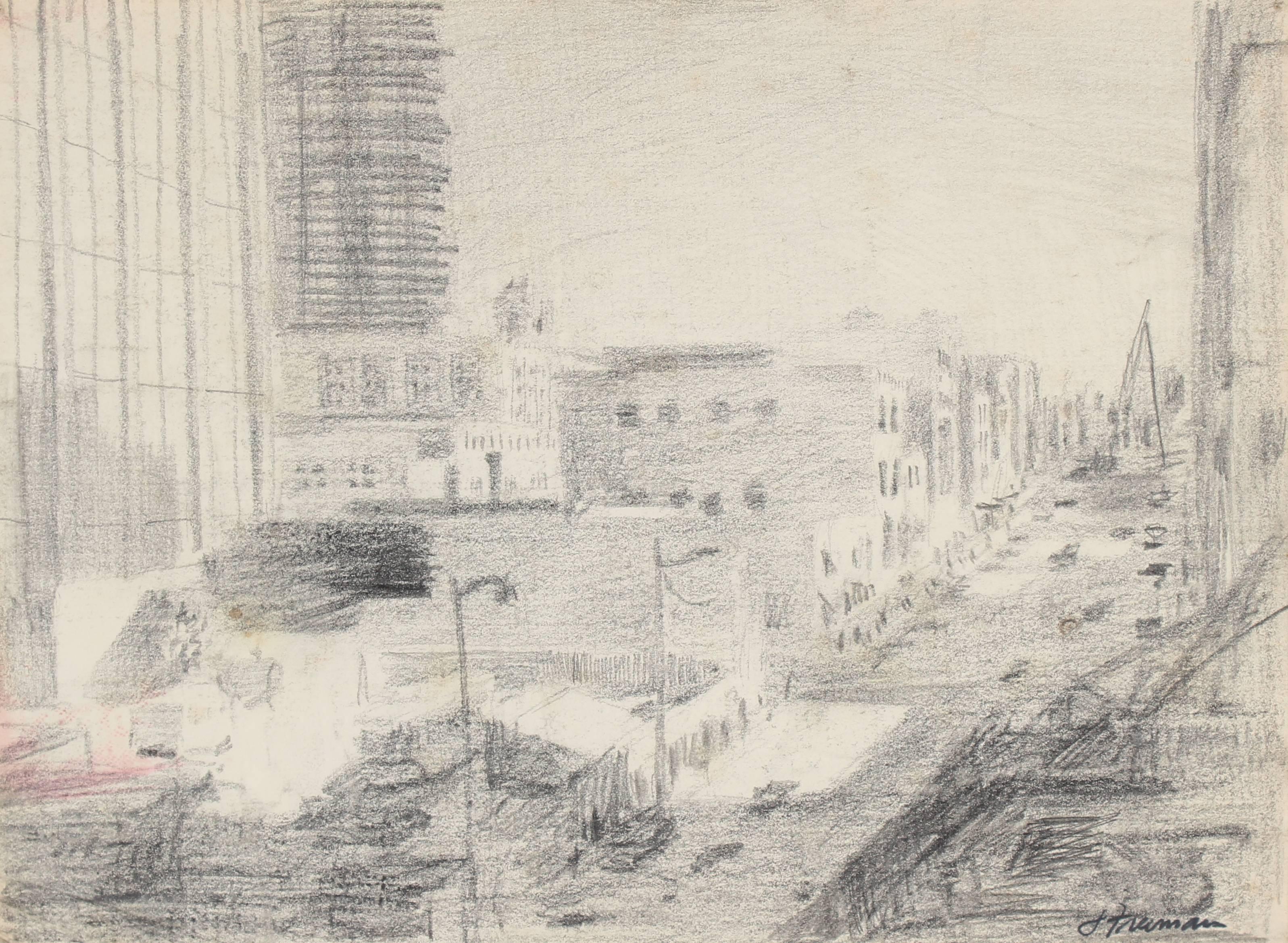 Jack Freeman Landscape Art - San Francisco City Scene in Graphite, Circa 1960s