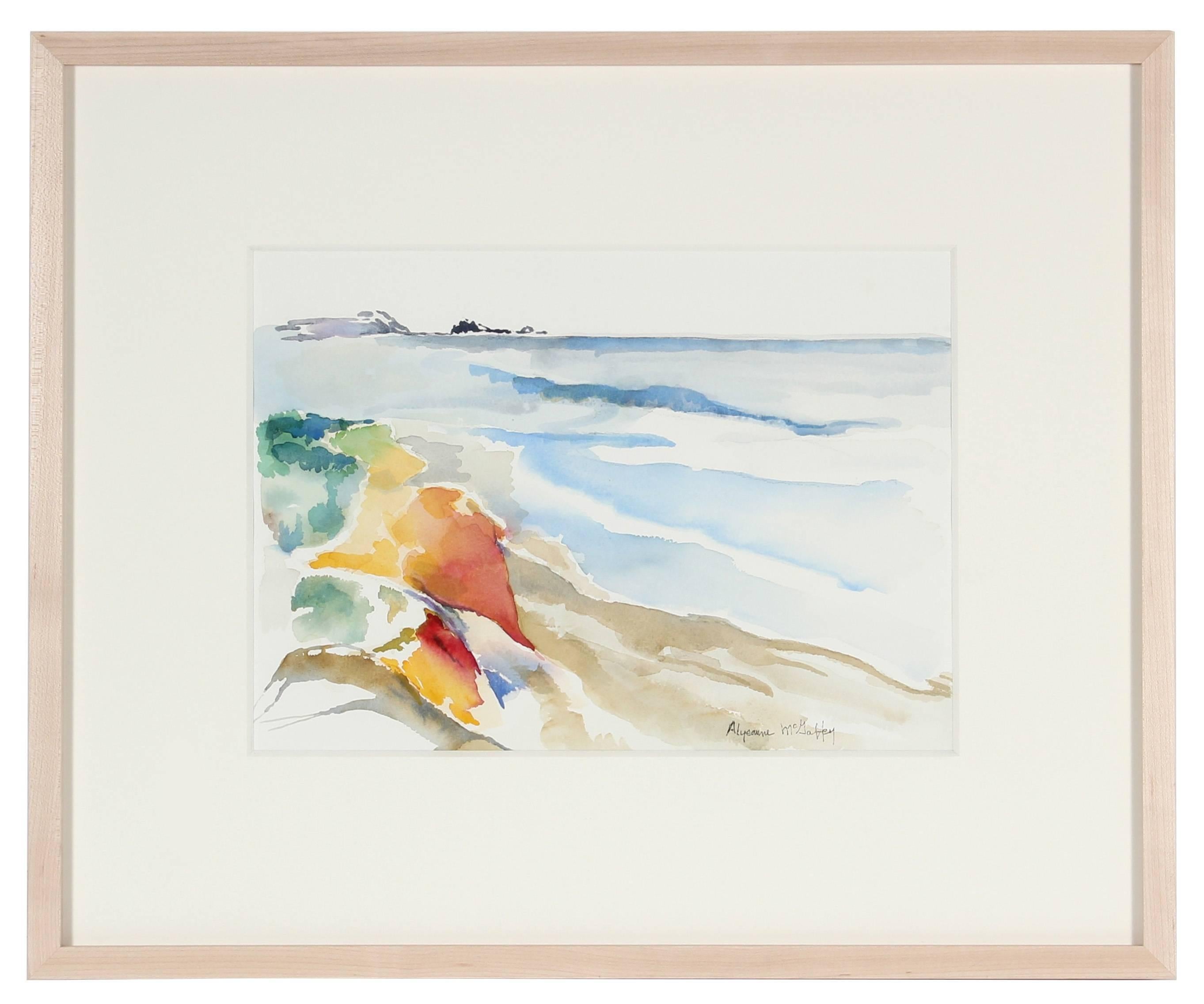 Alysanne McGaffey Landscape Art - "Pacifica Beach, CA" Watercolor Seascape