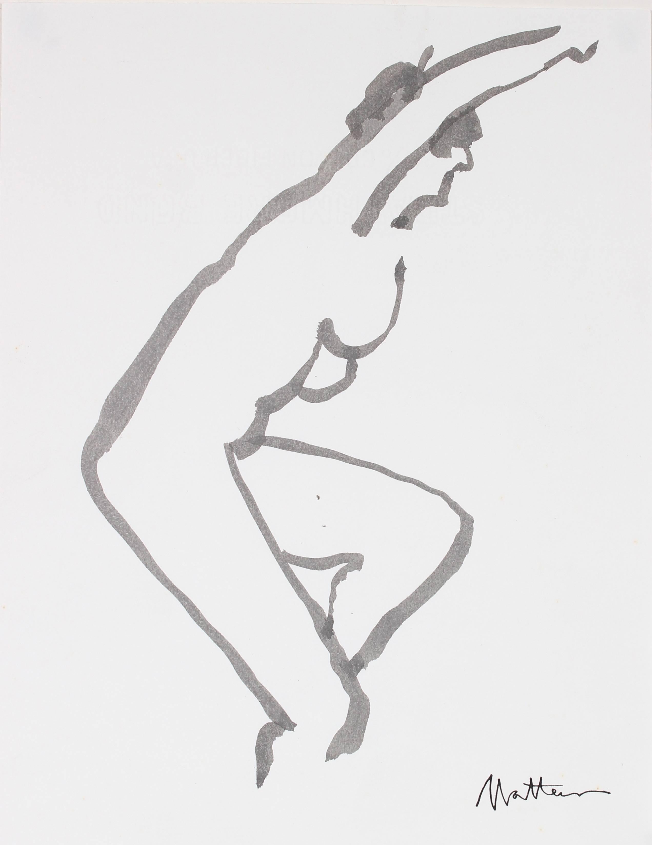 Rip Matteson Figurative Art - Minimalist Figure in Black Ink, 20th Century