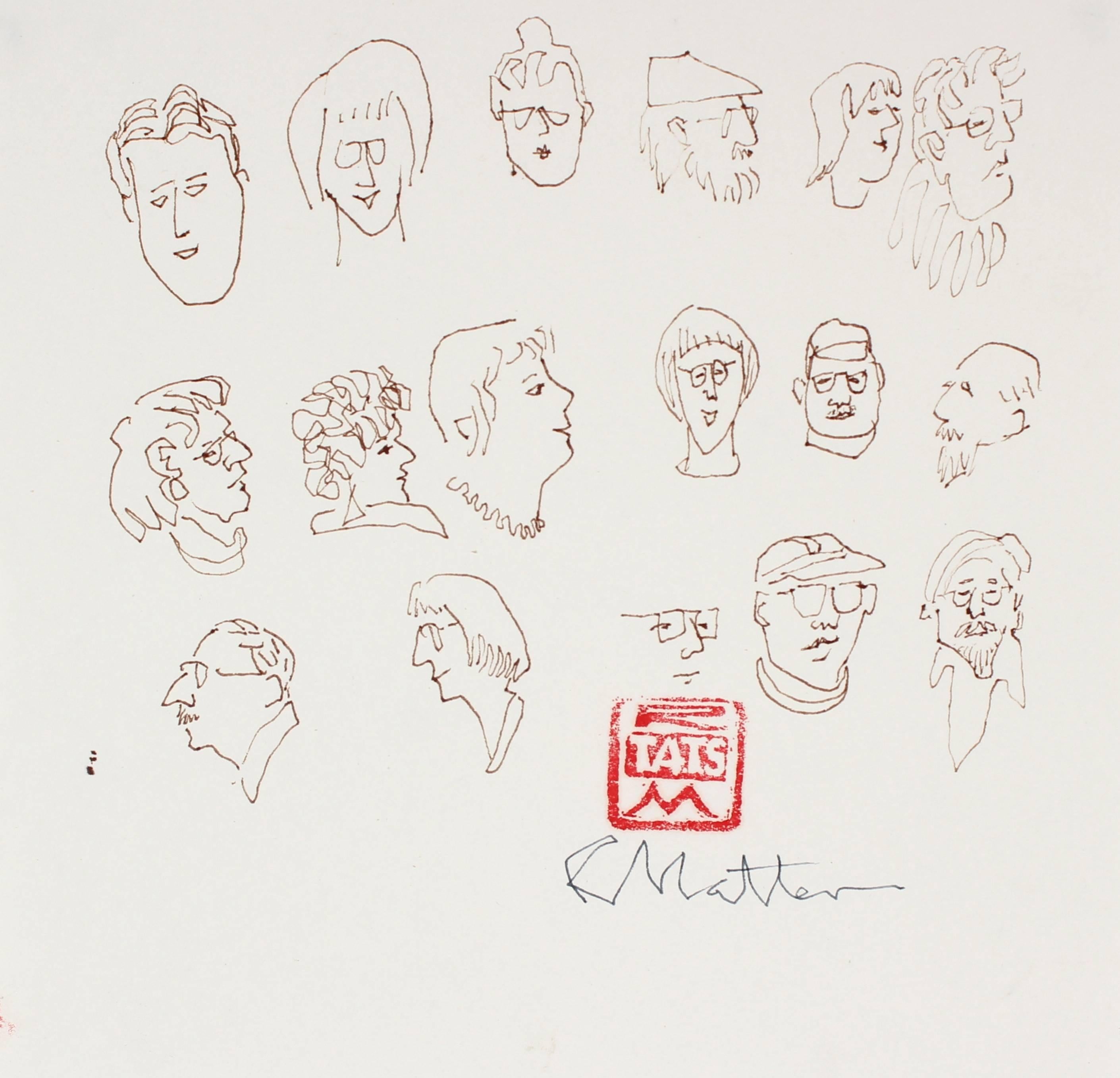 Portrait Studies in Ink, Late 20th Century - Art by Rip Matteson