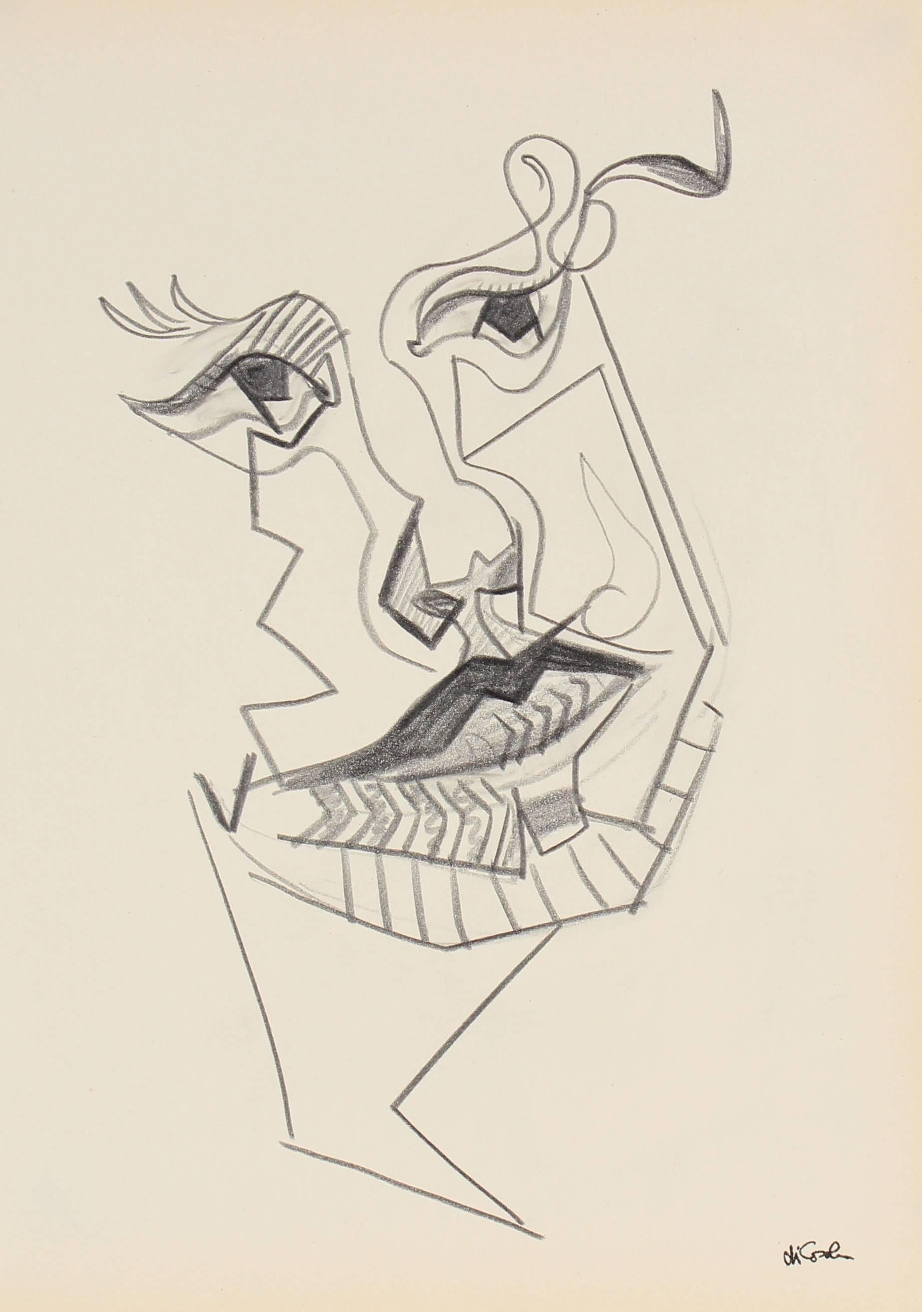 Michael di Cosola Abstract Drawing - Surrealist Portrait in Graphite