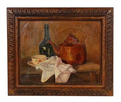 Kettle and Bottle Still Life in Oil, Early 20th Century