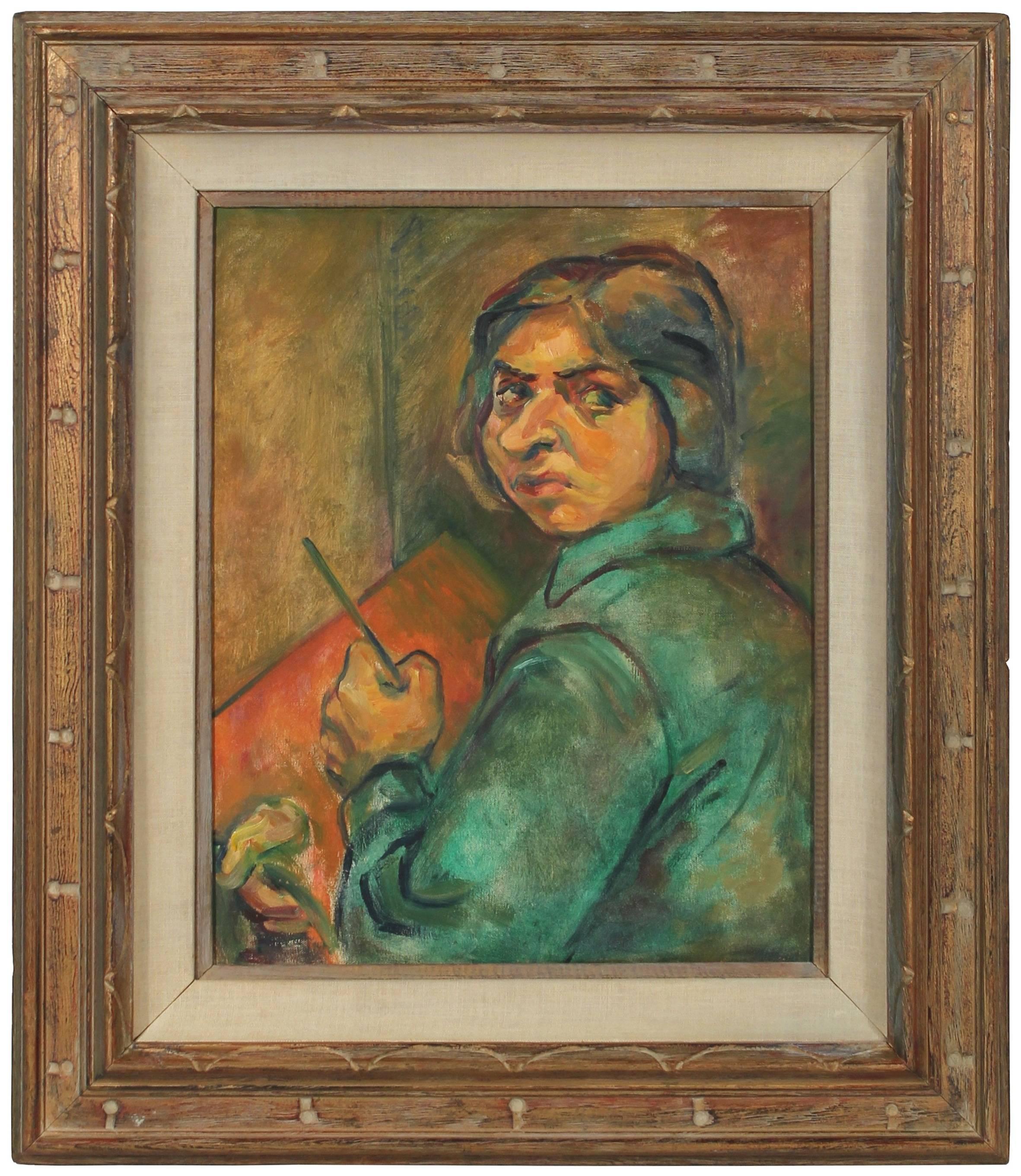 Martin Snipper Portrait Painting - Portrait of Artist Ethel Weiner Guttman, Oil on Canvas, Mid 20th Century