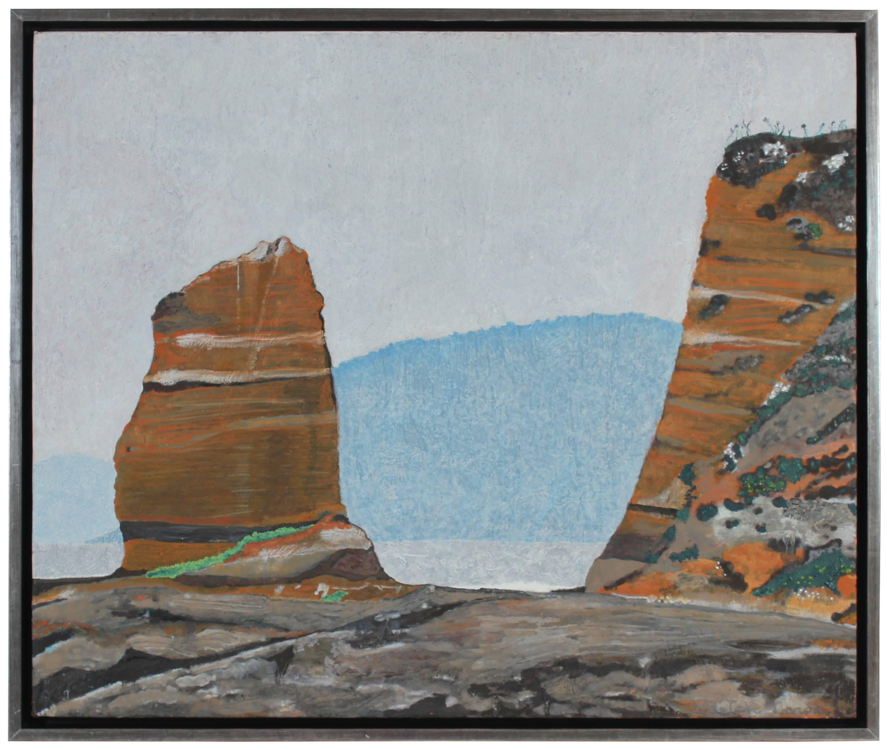 Gaétan Caron Landscape Painting - "The Lost Coast" California Seascape with Orange Sandy Cliffs & Rocks in Oil