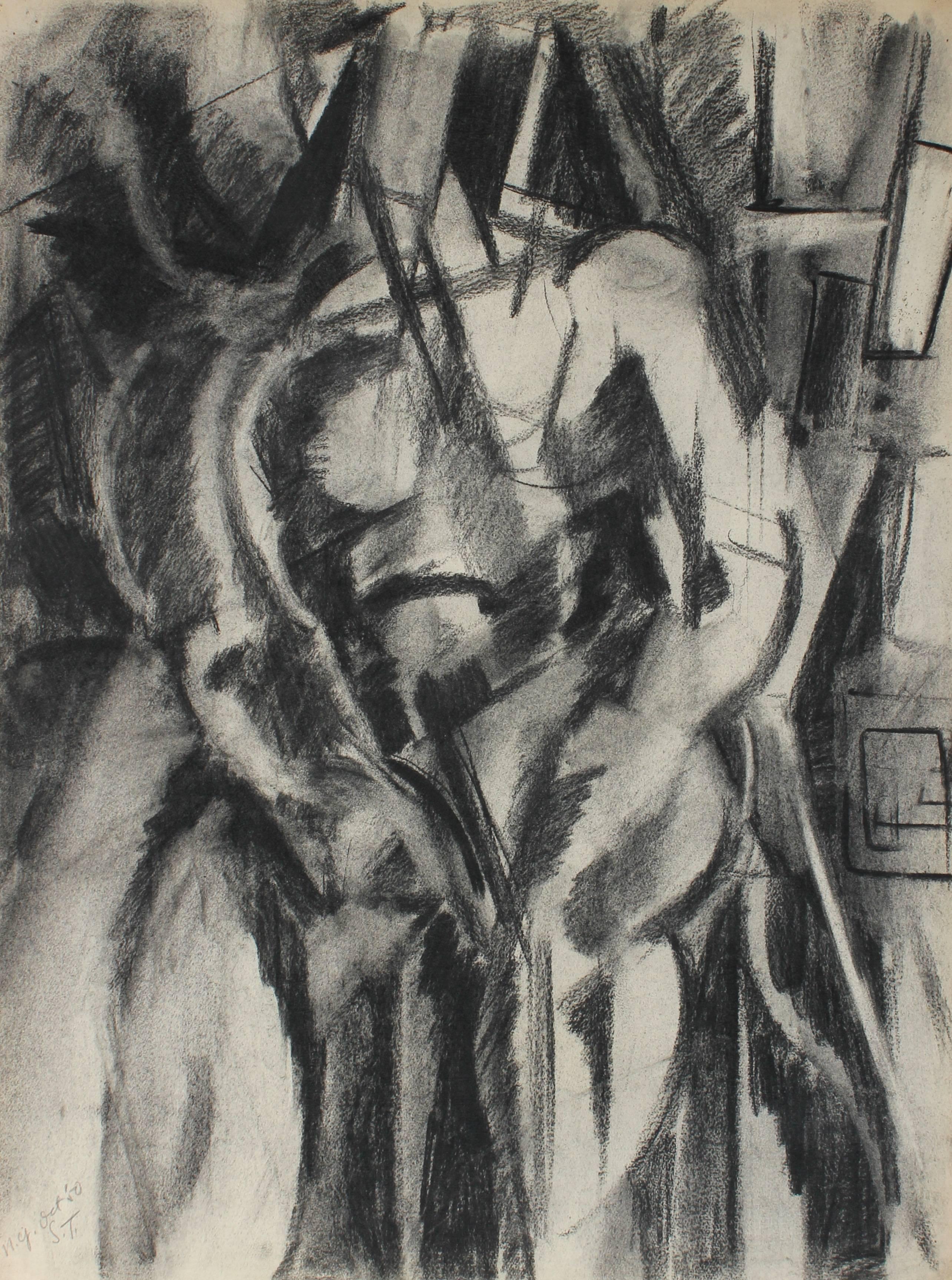 Seymour Tubis Figurative Art - Cubist Figure in Charcoal