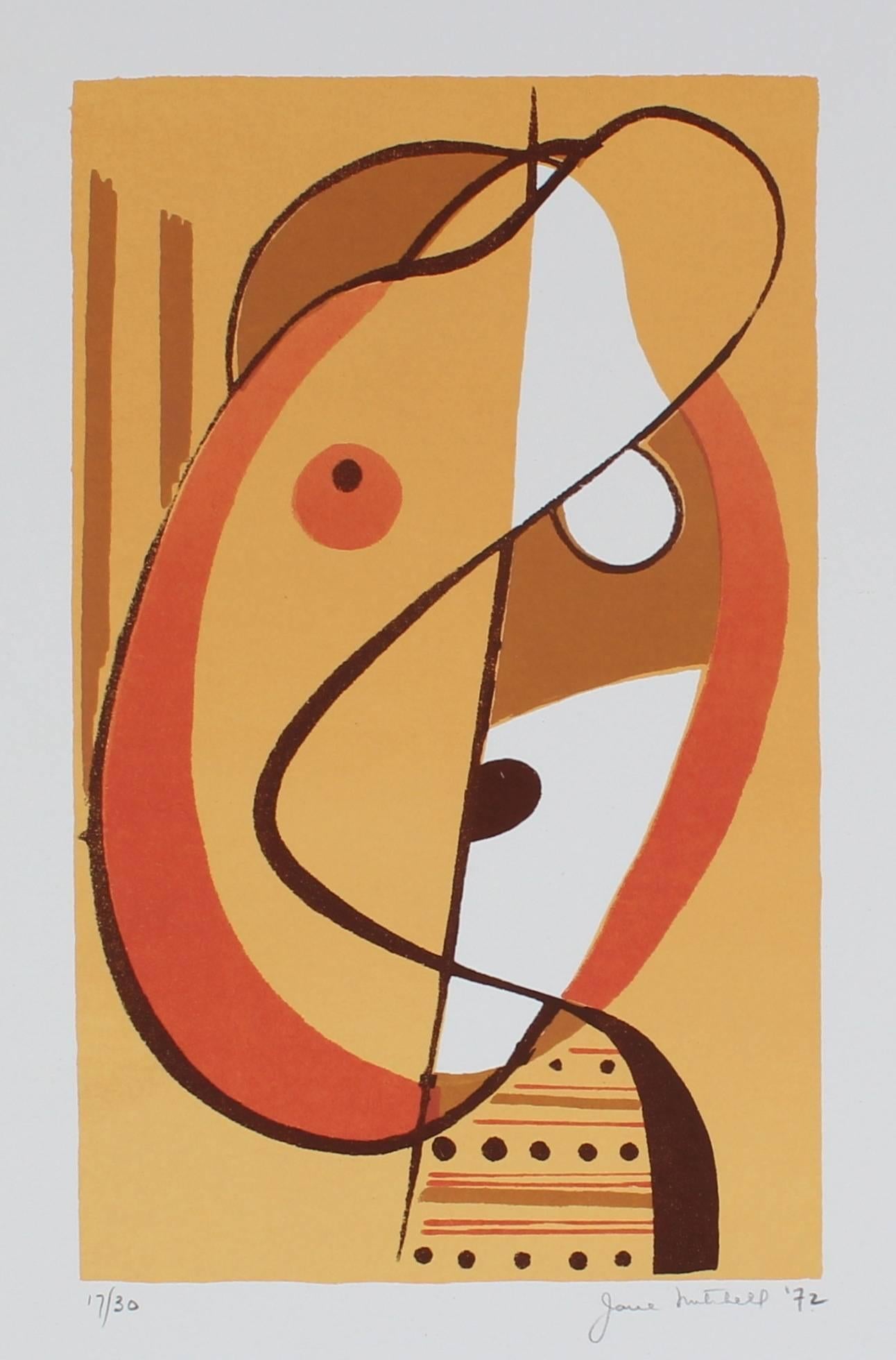 Jane Mitchell Abstract Print - "Small Head" Abstracted Serigraph Abstract, 1972