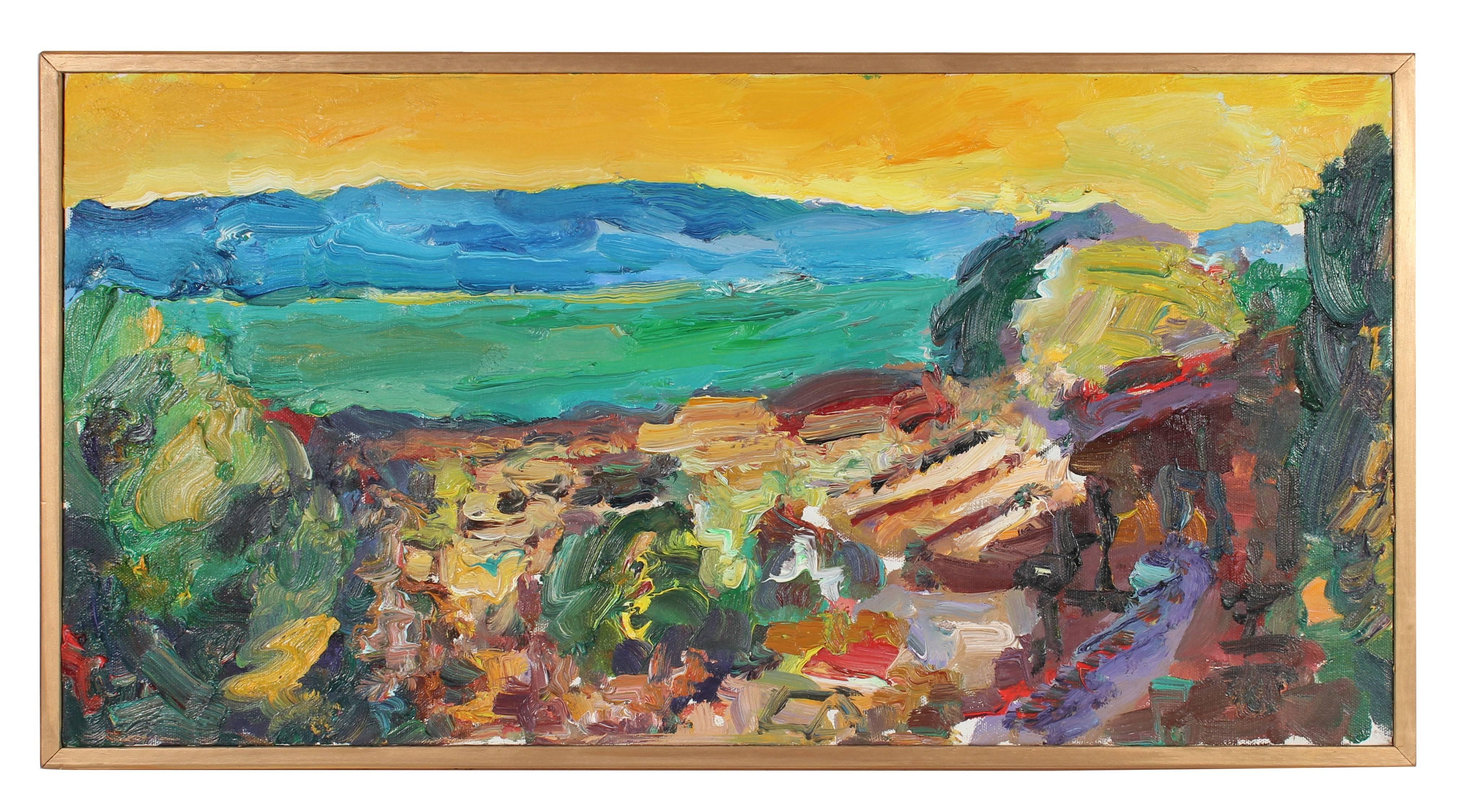 Jack Freeman Landscape Painting - "Yellow Sky" San Francisco Cityscape