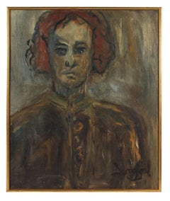 "Kathleen Brown, The Painter, Oakland" Portrait in Gray Brown & Rust Red, 1967