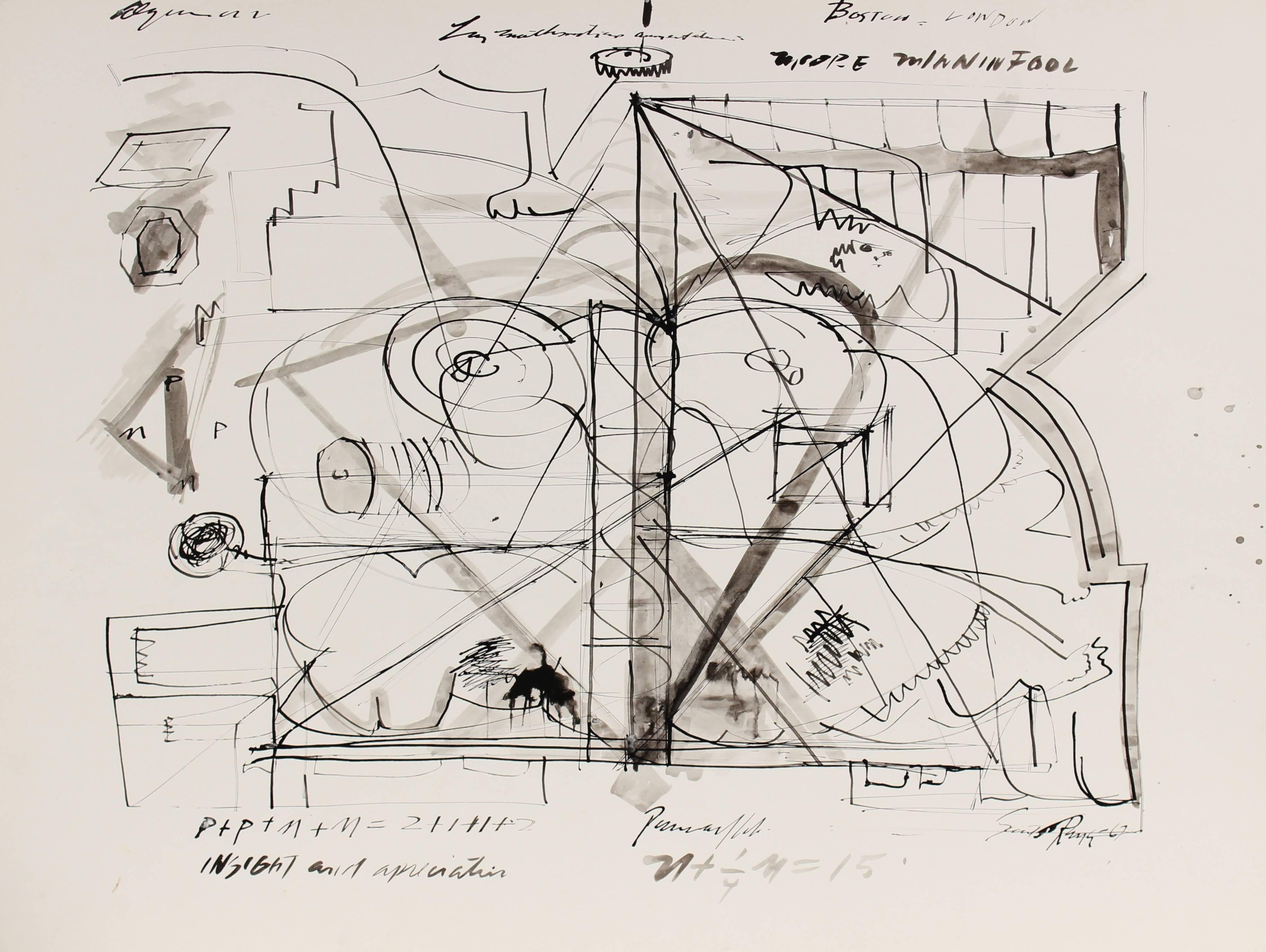 Santos Rene Irizarry Abstract Drawing - "Insight and Appreciation" Ink Study