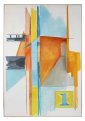 "Seville" Large Abstract with Blue and Orange, Circa 1975