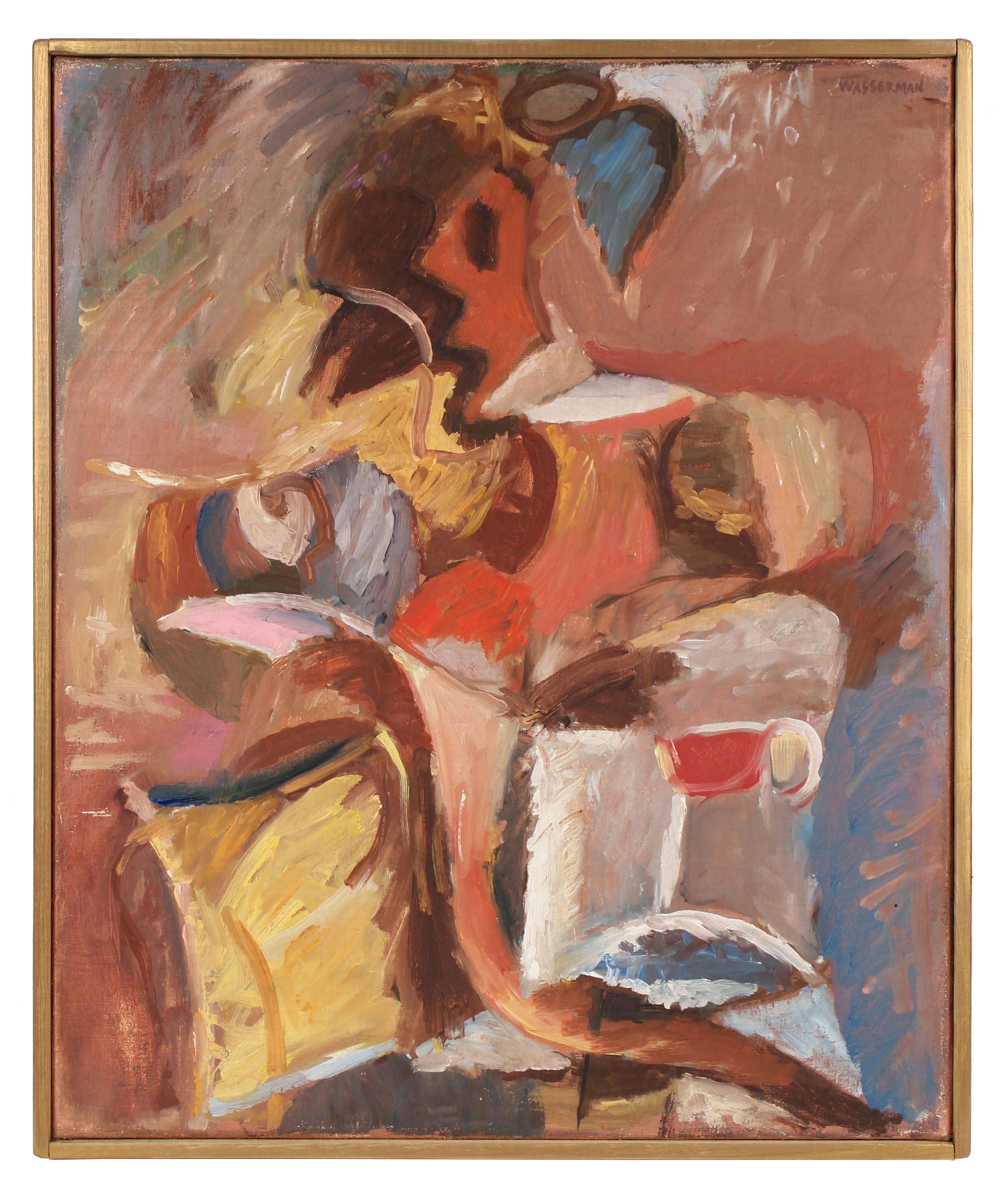 Gerald Wasserman Portrait Painting - Seated Cubist Figure in Oil, Circa 1970s