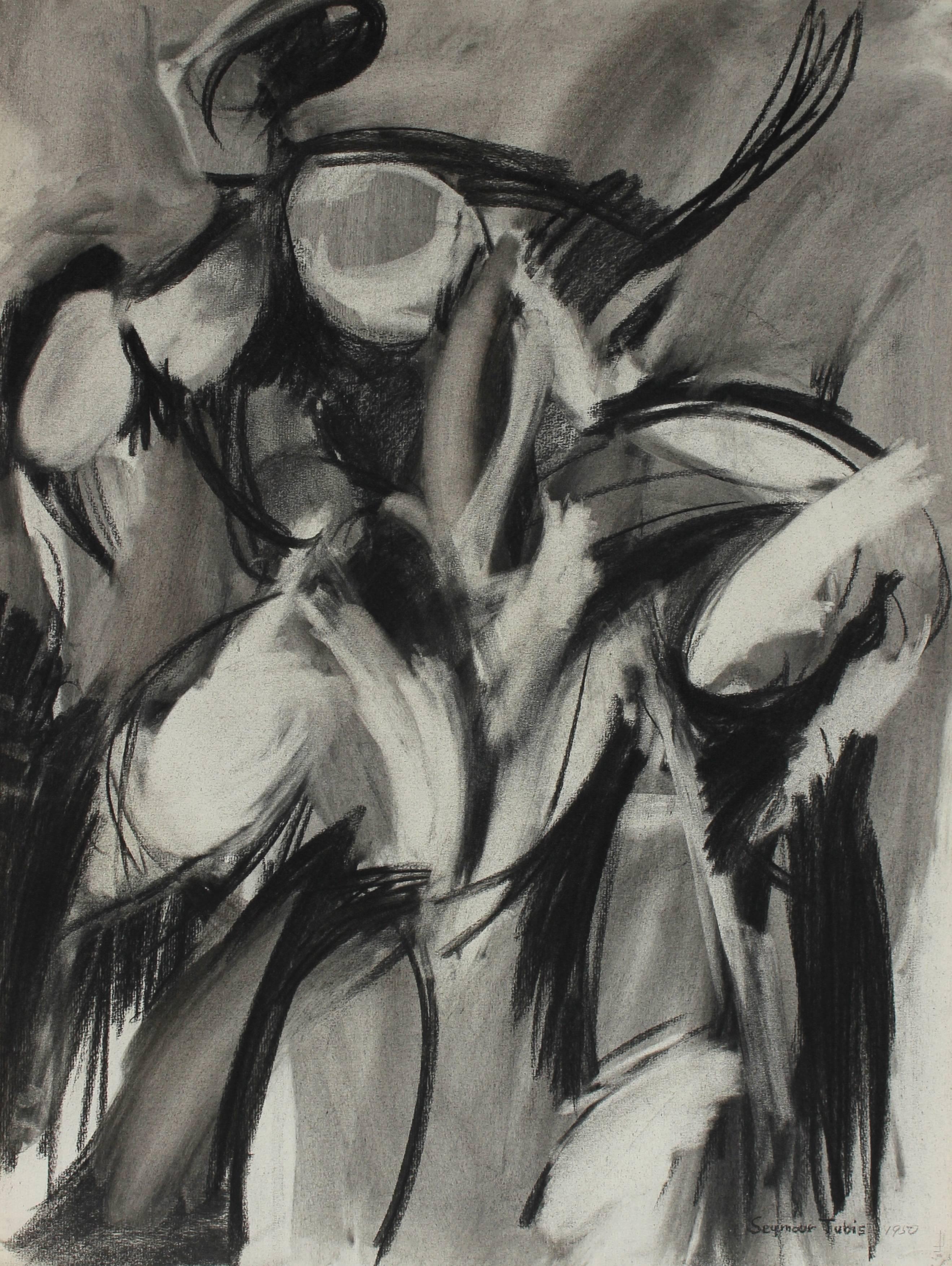 Seymour Tubis Abstract Drawing - Monochromatic Abstract Expressionist Study in Charcoal, 1950