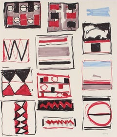 Geometric Abstract in Red and Black Ink, Circa 1960s