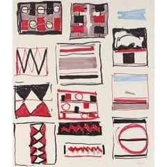 Geometric Abstract in Red and Black 1
