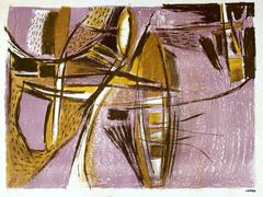 Modernist Abstract Lithograph in Lavender, Circa 1950s