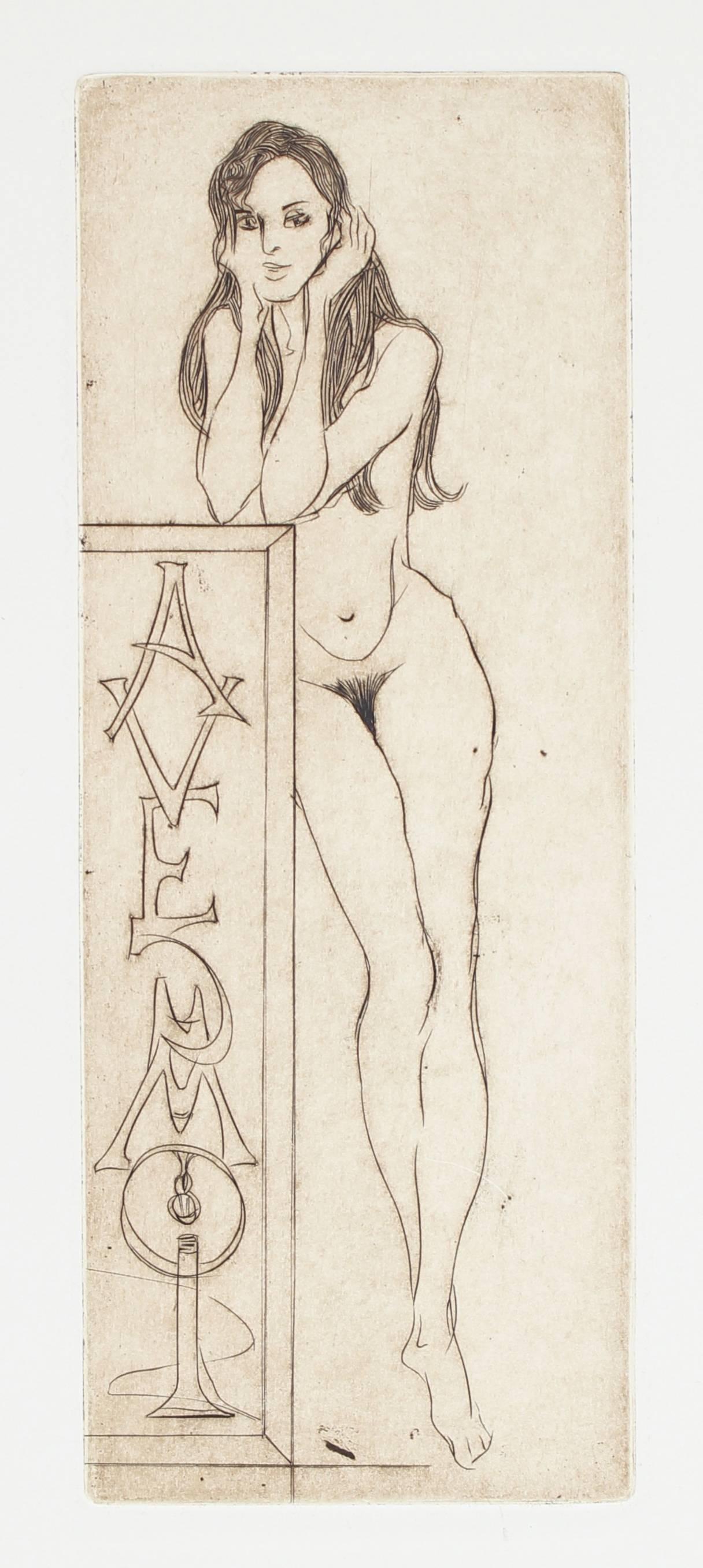 Howard Albert Nude Print - "Avec Moi" Female Nude, Etching on Paper, 1976
