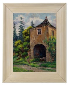 "Le Pigeonnier Avec La Ruine" Oil on Canvas, Circa 1900