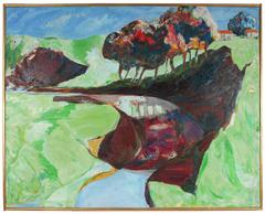 "Red Trees" Large Bay Area Landscape in Oil, Circa 1970s