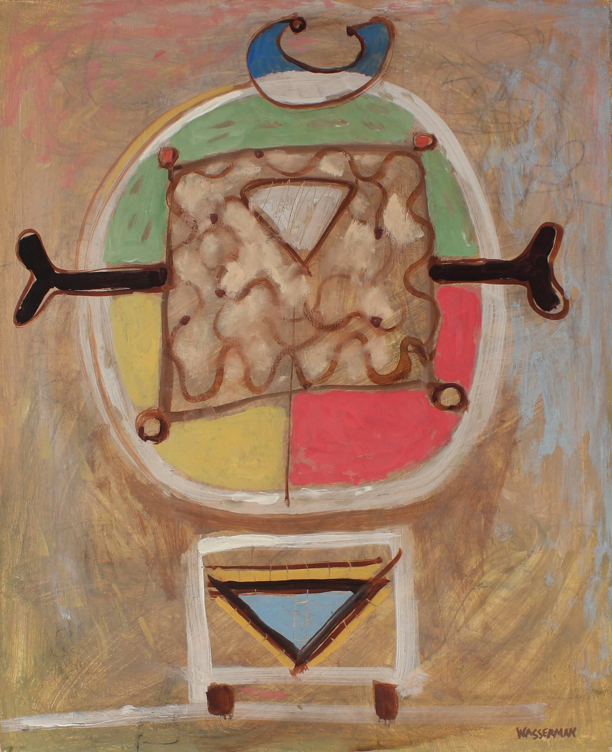 Gerald Wasserman Abstract Painting - Modernist Totemic Abstract in Oil, Mid 20th Century