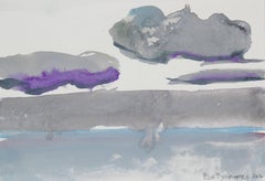 "Silver Horizon" California Seascape in Gray, Gouache Painting, 2016