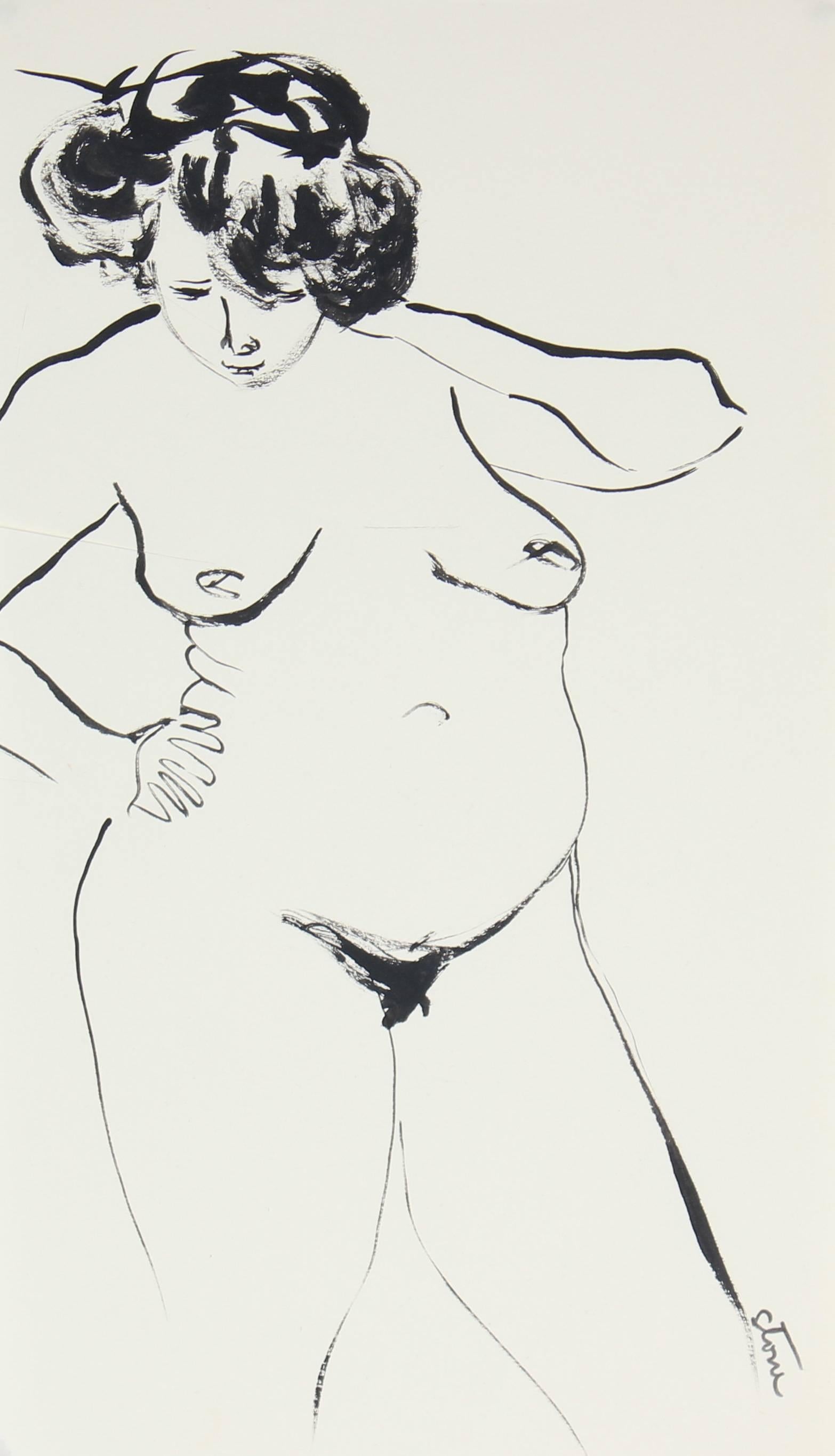 Gwen Stone Nude - Modernist Figure in Ink