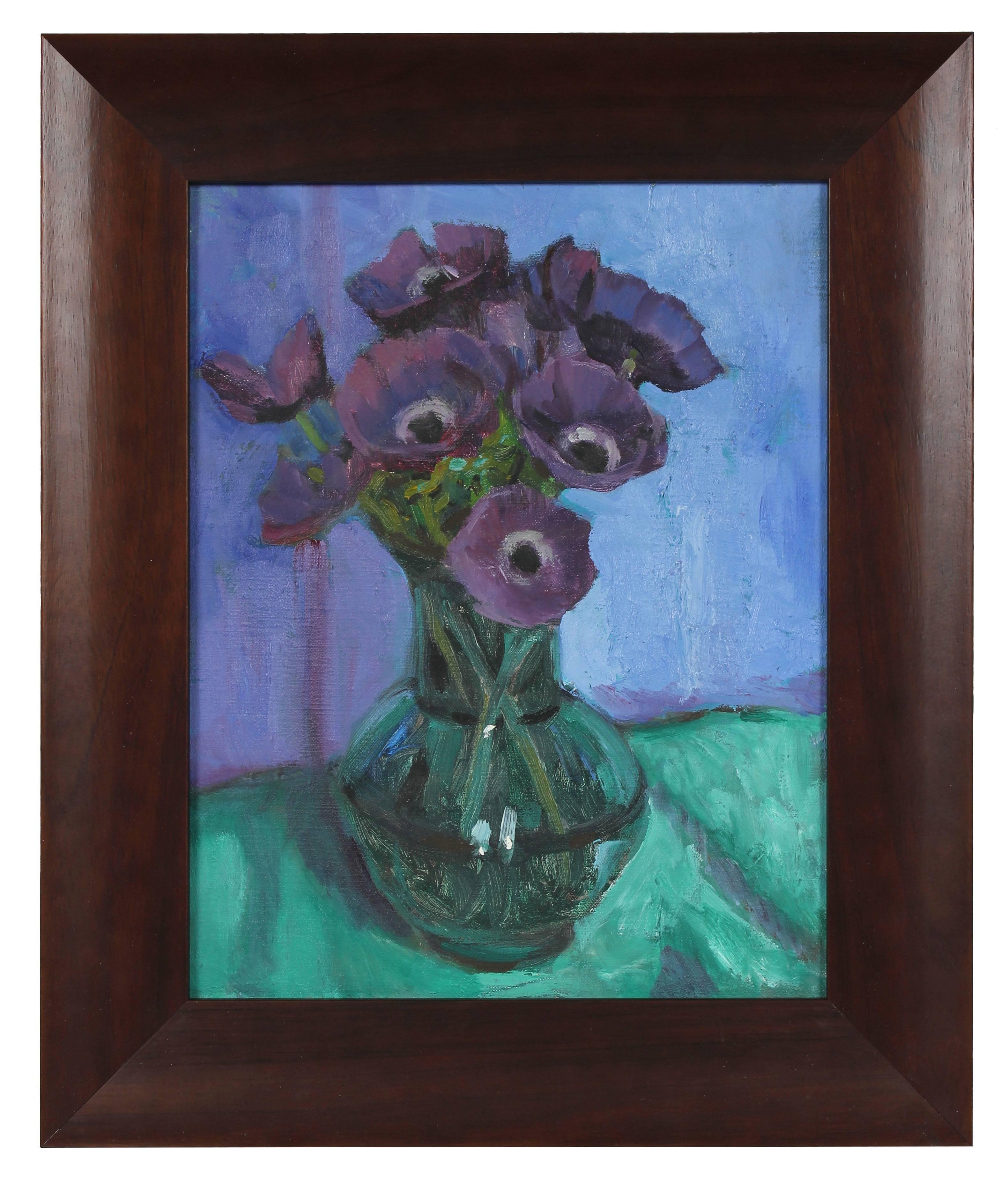 Frederick Pomeroy Still-Life Painting - Still Life with Purple Poppies, Oil on Canvas