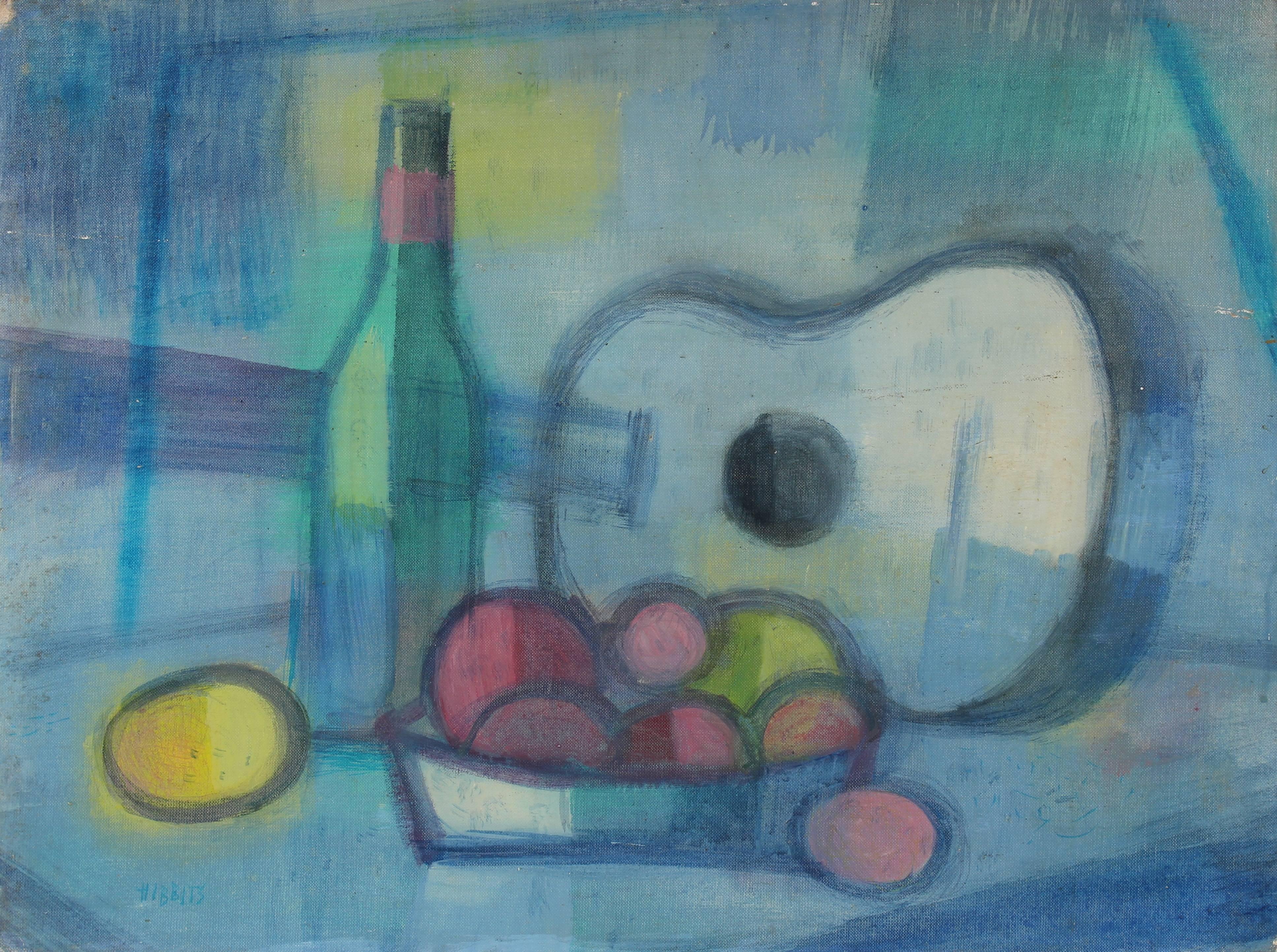 Forrest Hibbits Still-Life Painting - "Blue Guitar #2" Still Life, Mid 20th Century