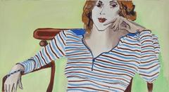 "Oakland, Linda" Female Portrait in Lime Green, Oil on Canvas Painting, 1971