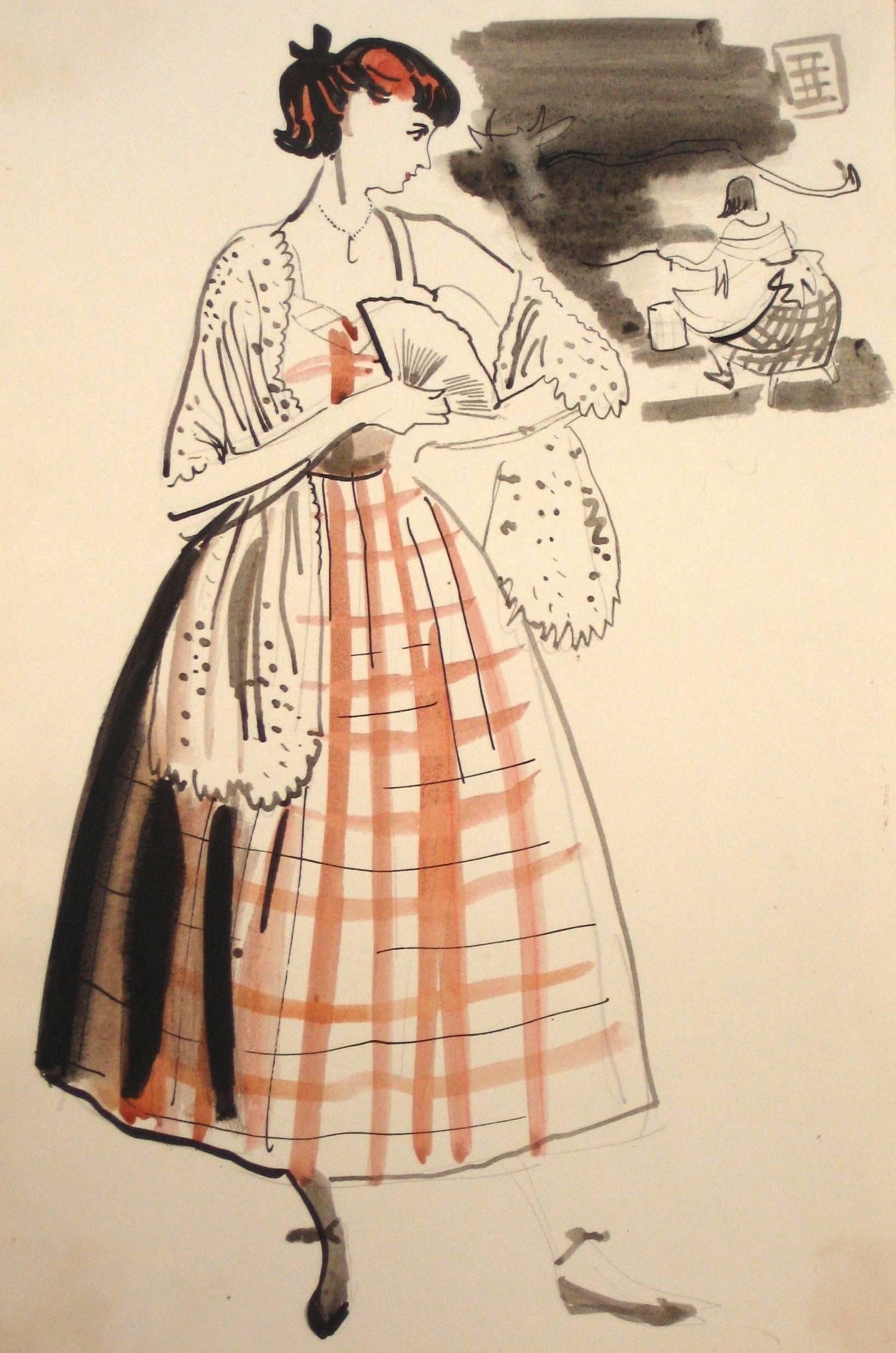 Marjorie Ullberg Portrait - Mid Century Party Dress Fashion Illustration