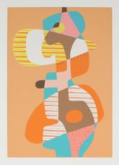 Abstract Cubist Serigraph in Orange, 1971