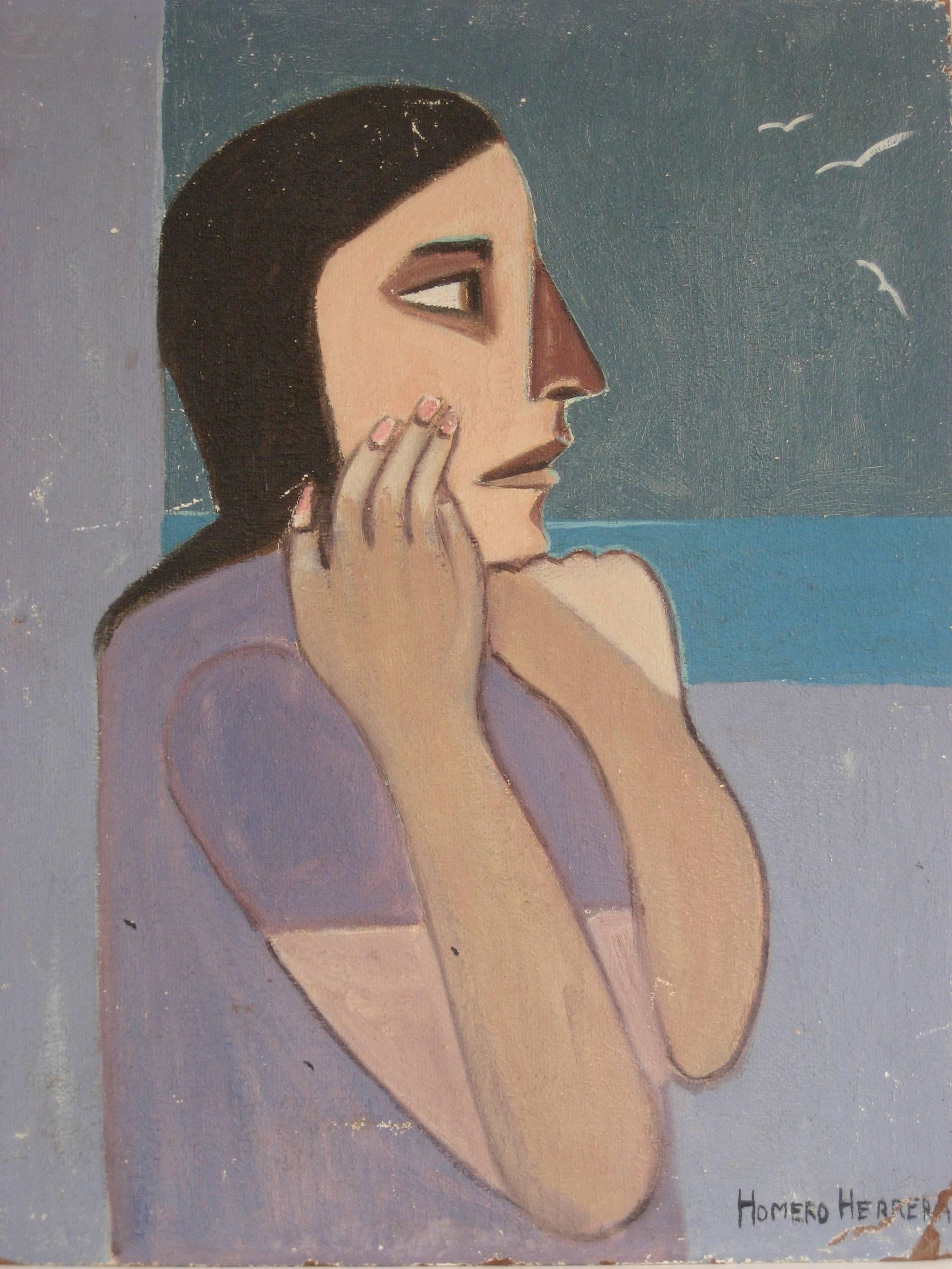 Modernist Female Portrait, Mid Century Oil - Painting by Homero Herrera