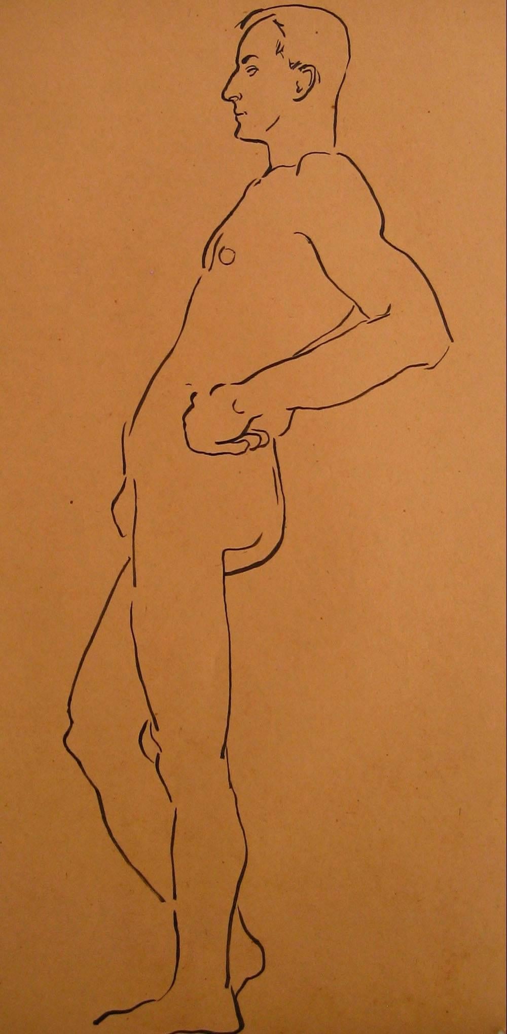 Helen Sewell Rennie Figurative Art - Modernist Male Figure Study, Ink on Paper, Circa 1940