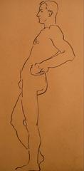 Modernist Male Figure Study, Ink on Paper, Circa 1940