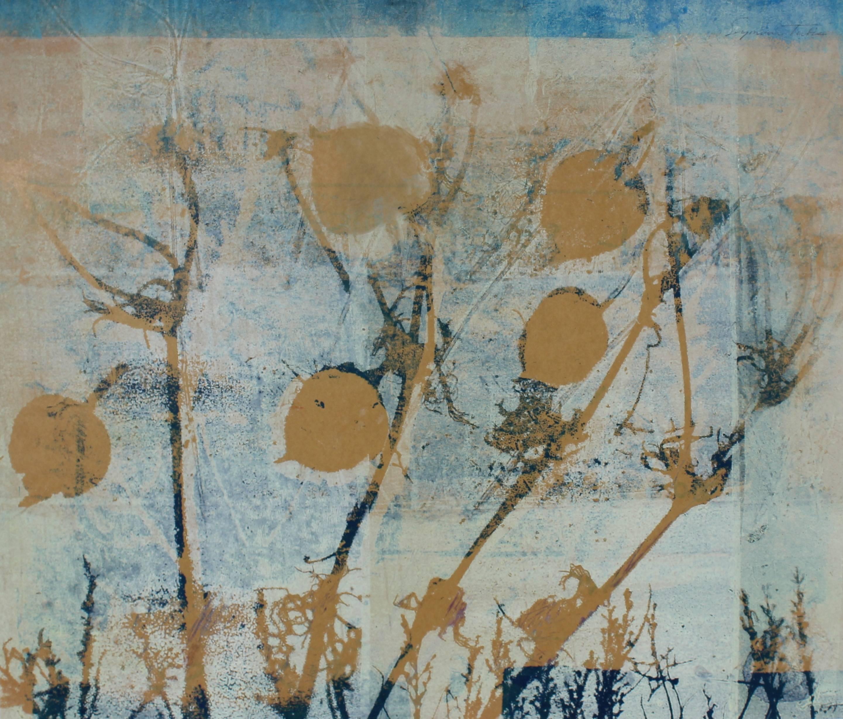 Seymour Tubis Landscape Print - "Frost" Botanical Abstract Monotype, 20th Century